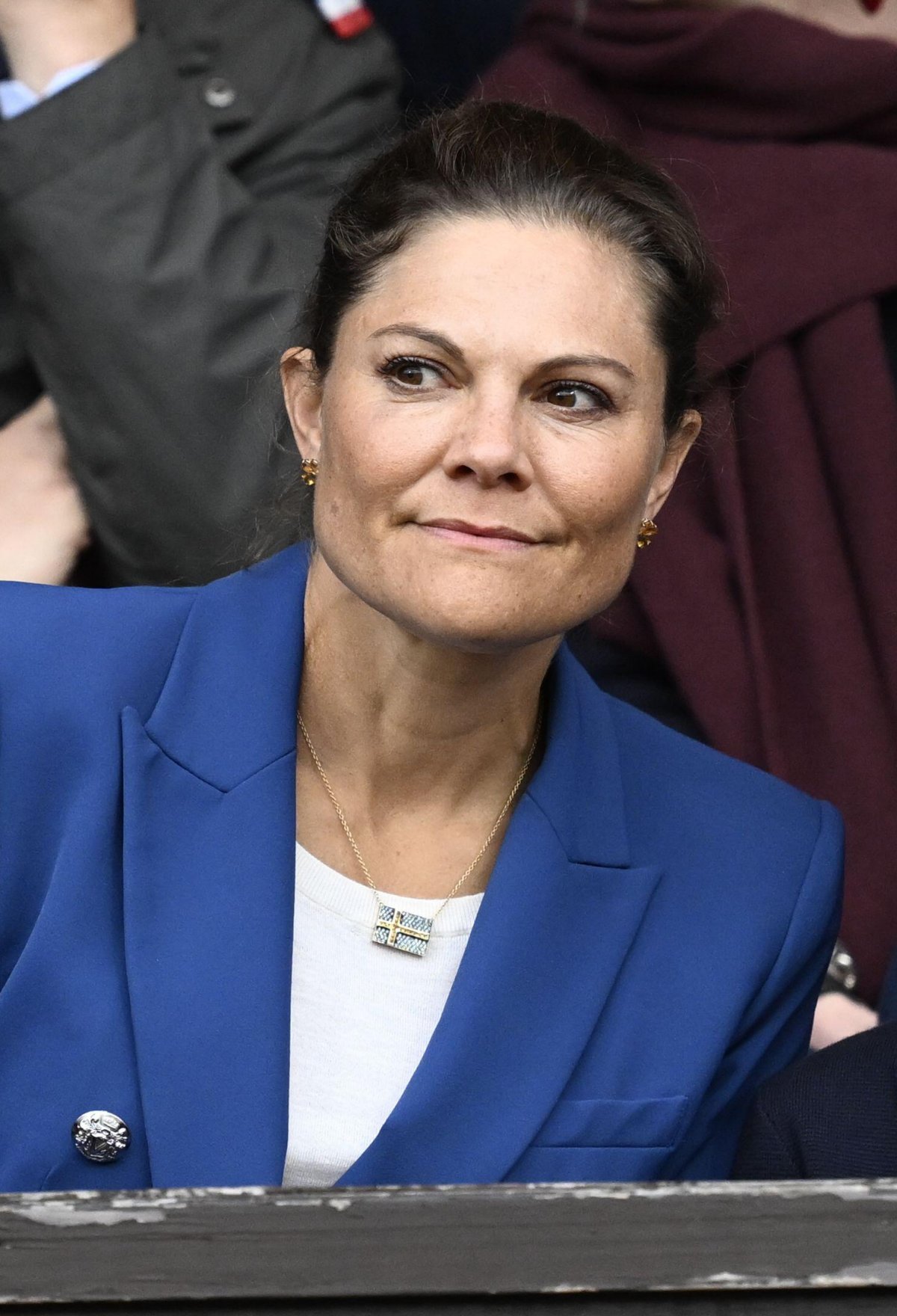 Crown Princess Victoria of Sweden attends the Finnkampen athletics meet at Stockholm Stadium on August 23, 2025 (Pontus Lundahl/TT News Agency/Alamy)