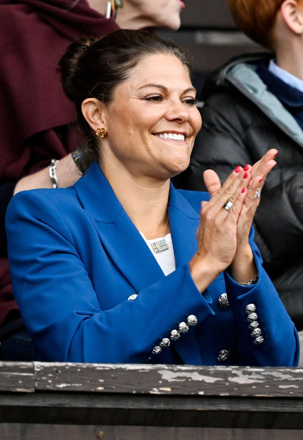 Crown Princess Victoria of Sweden attends the Finnkampen athletics meet at Stockholm Stadium on August 23, 2025 (Pontus Lundahl/TT News Agency/Alamy)