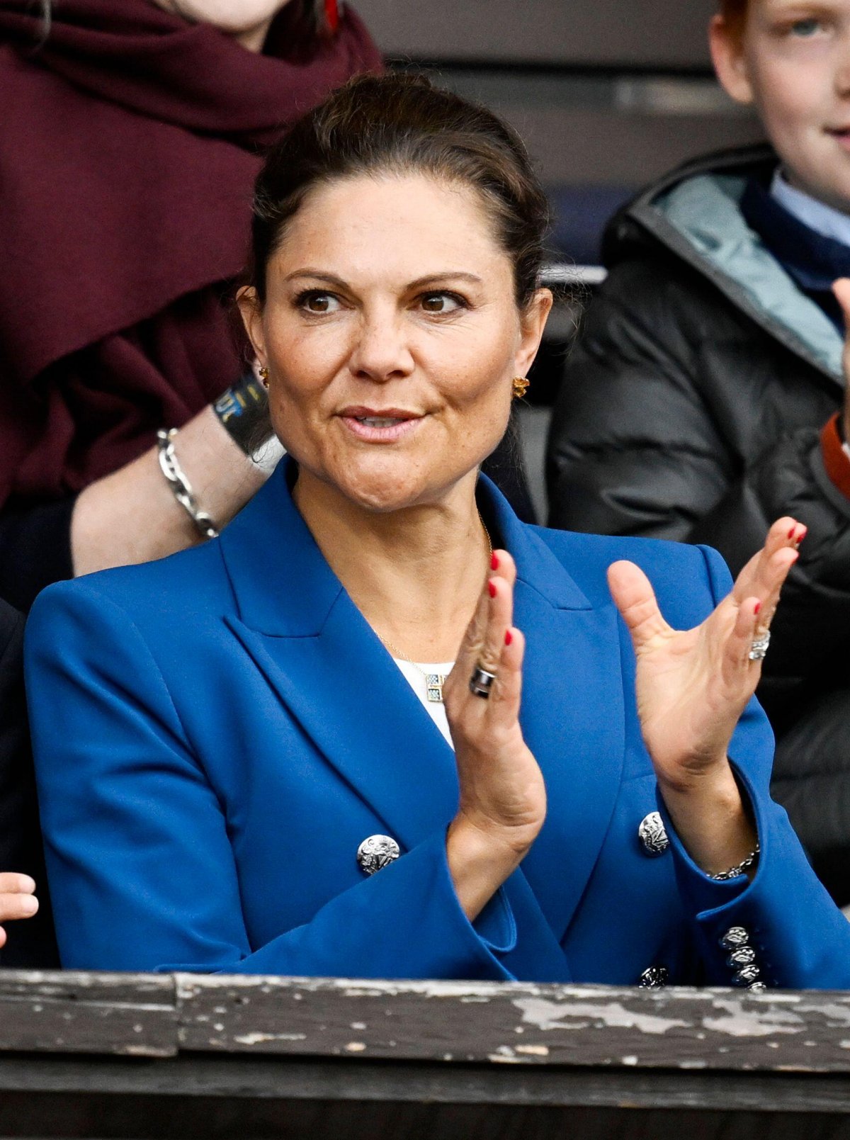 Crown Princess Victoria of Sweden attends the Finnkampen athletics meet at Stockholm Stadium on August 23, 2025 (Pontus Lundahl/TT News Agency/Alamy)