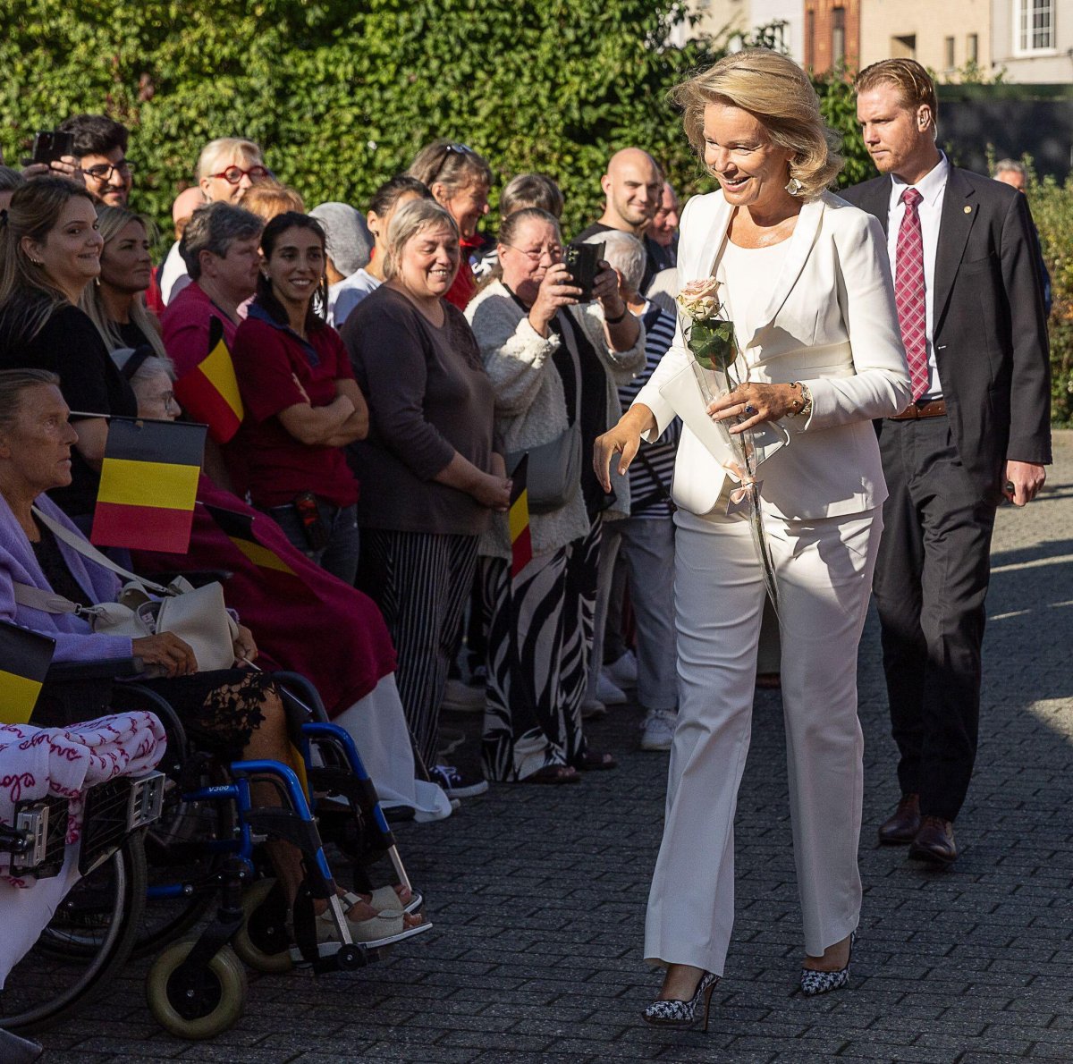 The Queen of the Belgians visits a residential care center in Gentbrugge on September 2, 2025 (JAMES ARTHUR GEKIERE/Belga News Agency/Alamy)