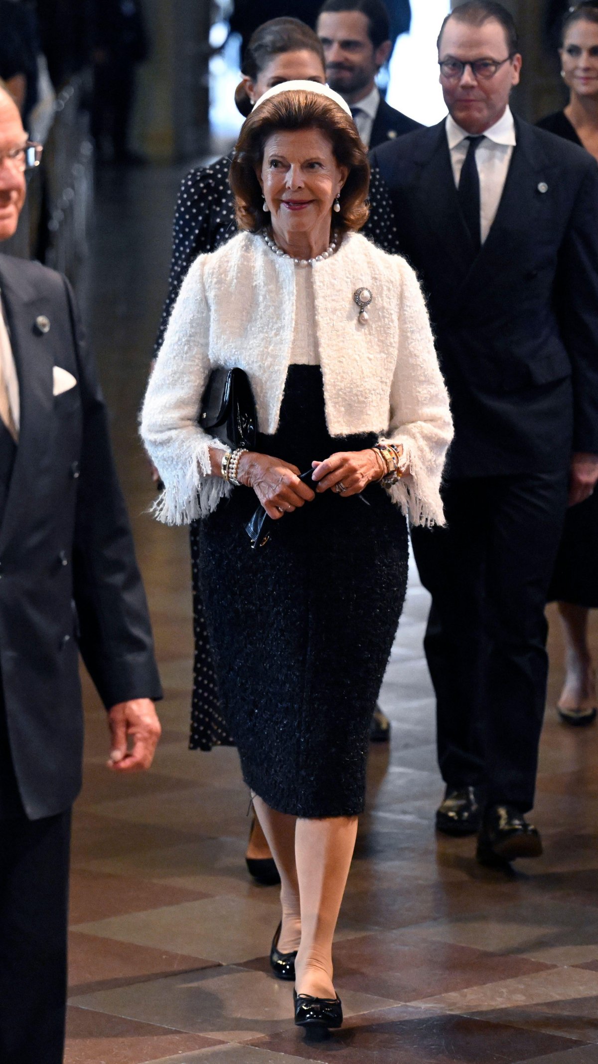 The Queen of Sweden arrives for a service at Storkyrkan Cathedral in Stockholm ahead of the opening of the Riksdag on September 9, 2025 (Jessica Gow/TT News Agency/Alamy)