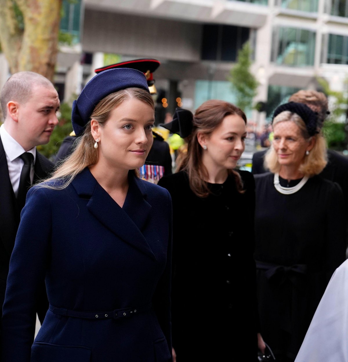 Christian Mowatt, Flora Vesterberg, Marina Mowatt, and Julia Ogilvy arrive for the funeral of the Duchess of Kent at Westminster Cathedral in London on September 16, 2025 (Jordan Pettitt/PA Images/Alamy)