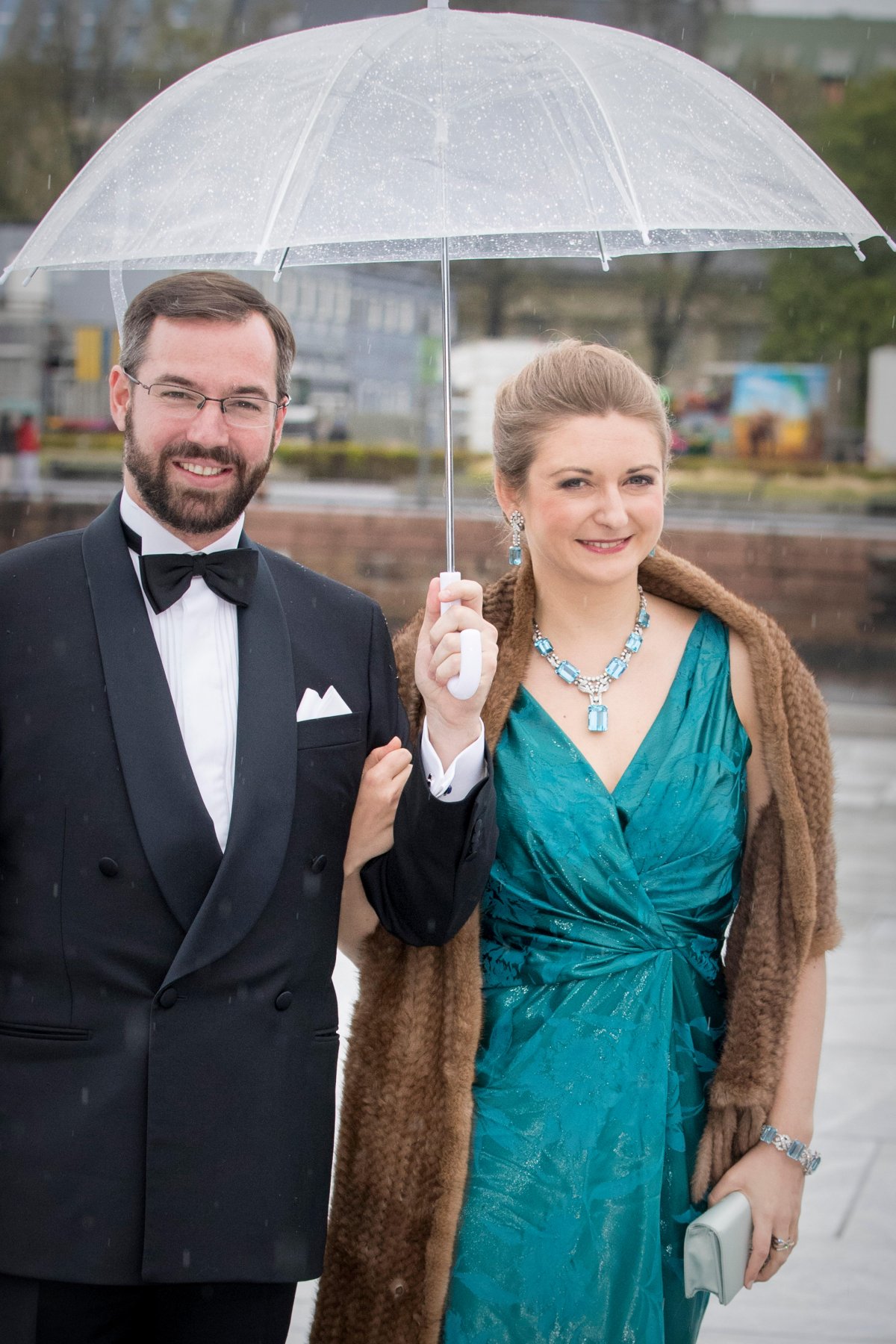Hereditary Grand Duke Guillaume and Hereditary Grand Duchess Stephanie of Luxembourg attend a gala dinner celebrating the 80th birthdays of the King and Queen of Norway at the Opera House in Oslo on May 10, 2017 (Patrick van Katwijk/DPA Picture Alliance/Alamy)