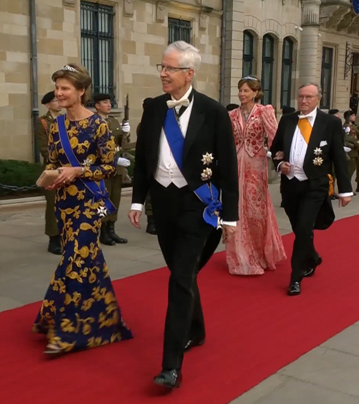 Princess Margaretha and Prince Nikolaus of Liechtenstein and Prince Jean of Luxembourg and Countess Diane of Nassau arrive for a gala dinner hosted by the new Grand Duke and Grand Duchess of Luxembourg on October 3, 2025 (Maison du Grand-Duc)