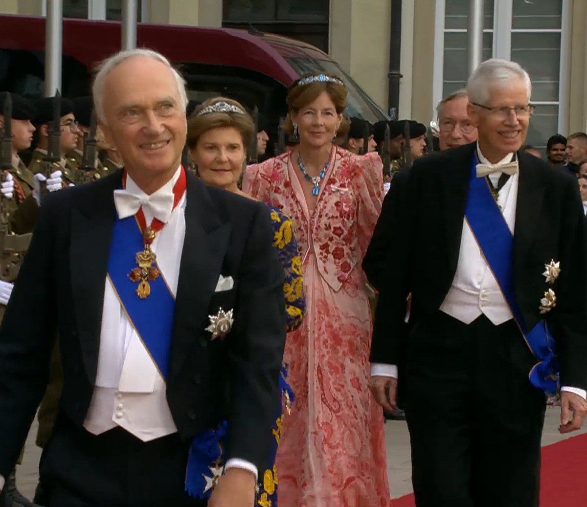 Archduke Carl Christian, Princess Margaretha and Prince Nikolaus of Liechtenstein, and Prince Jean of Luxembourg and Countess Diane of Nassau arrive for a gala dinner hosted by the new Grand Duke and Grand Duchess of Luxembourg on October 3, 2025 (Maison du Grand-Duc)