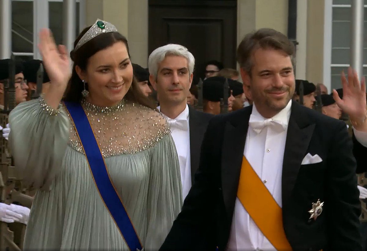 Princess Claire, Nicolas Bagory, and Prince Felix arrive for a gala dinner hosted by the new Grand Duke and Grand Duchess of Luxembourg on October 3, 2025 (Maison du Grand-Duc)
