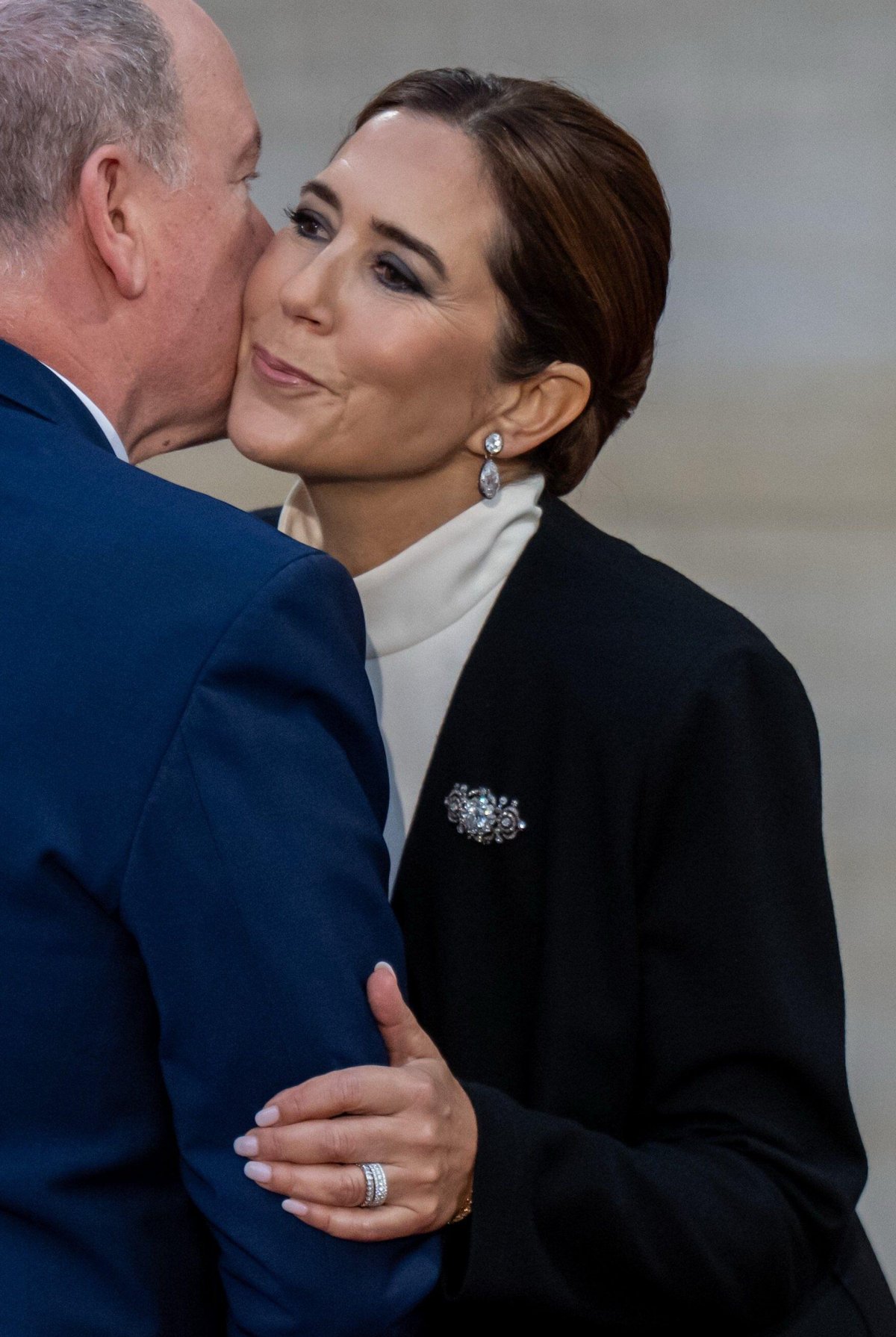 The King and Queen of Denmark greet the Prince of Monaco ahead of a dinner given for EU heads of state and government at Amalienborg Palace in Copenhagen on October 1, 2025 (Michael Kappeler/DPA Picture Alliance/Alamy)