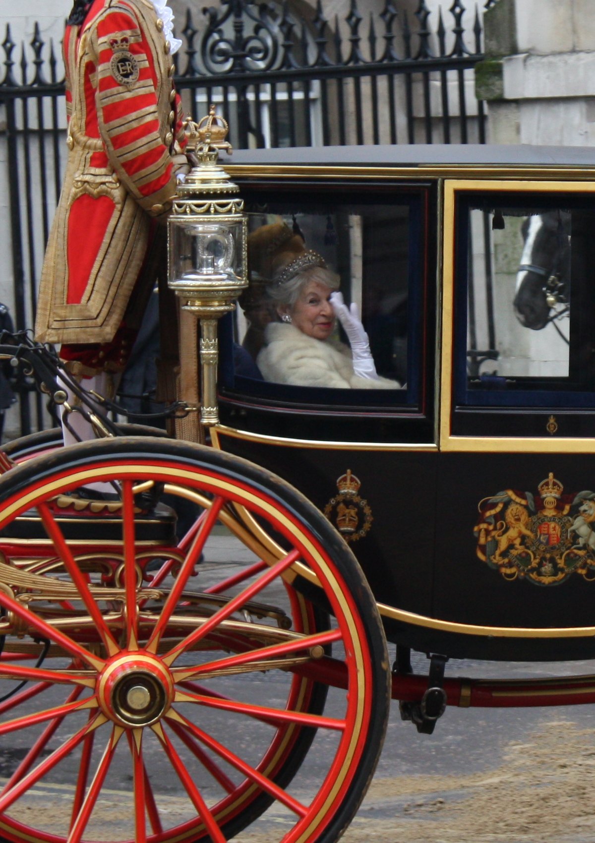 The Countess of Airlie returns to Buckingham Palace after the State Opening of Parliament on December 3, 2008 (Robert Sharp/Wikimedia Commons)