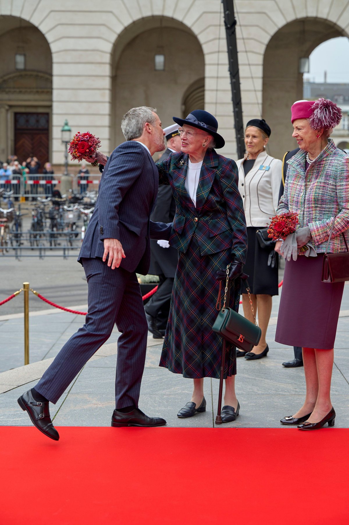 The King of Denmark, with Queen Margrethe and Princess Benedikte, arrives for the opening of the Folketing at Christiansborg Palace in Copenhagen on October 7, 2025 (Stefan Lindblom/TT News Agency/Alamy)