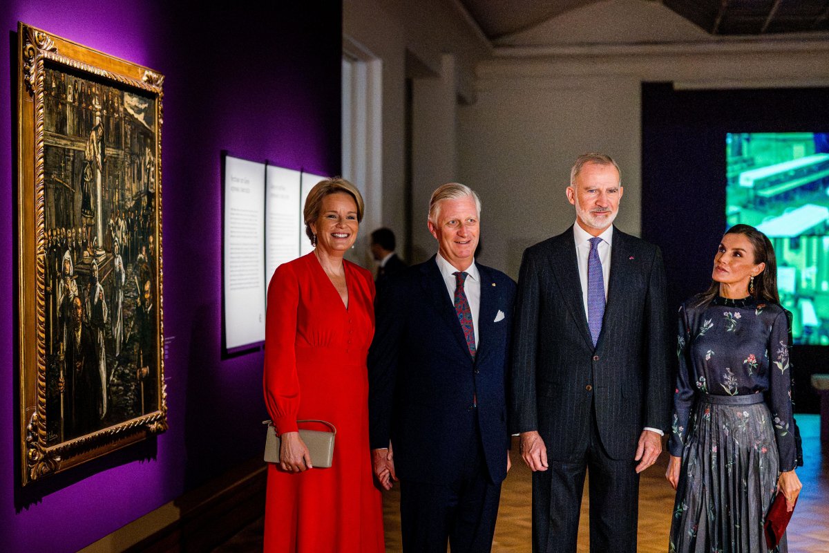 The King and Queen of the Belgians and the King and Queen of Spain tour "Light and Shadow: Goya and Spanish Realism" at Bozar in Brussels on October 7, 2025 (JASPER JACOBS/Belga News Agency/Alamy)