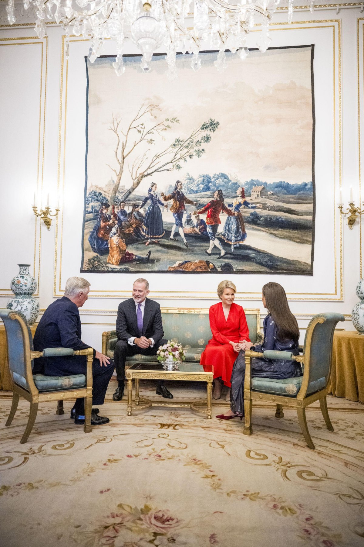 The King and Queen of the Belgians welcome the King and Queen of Spain to the Royal Palace in Brussels on October 7, 2025 (JASPER JACOBS/Belga News Agency/Alamy)