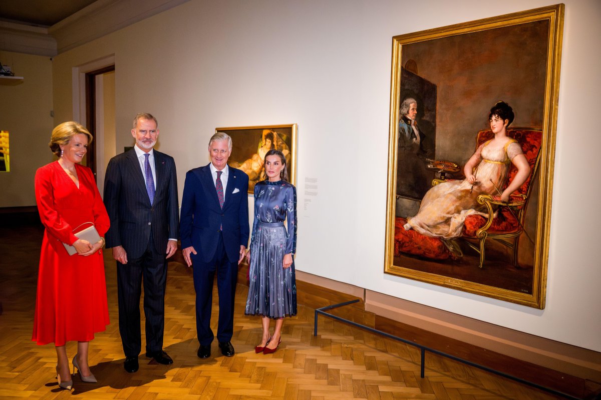 The King and Queen of the Belgians and the King and Queen of Spain tour "Light and Shadow: Goya and Spanish Realism" at Bozar in Brussels on October 7, 2025 (JASPER JACOBS/Belga News Agency/Alamy)