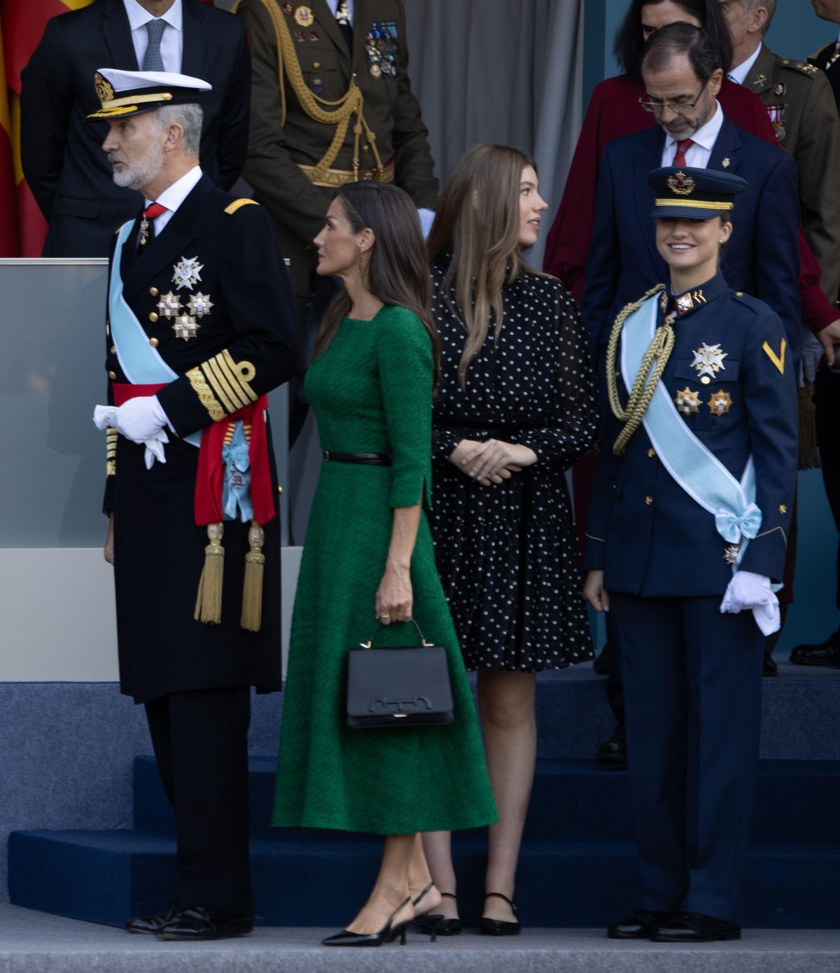 The King and Queen of Spain, with the Princess of Asturias and Infanta Sofia, are pictured during the National Day military parade at the Plaza de Neptuno in Madrid on October 12, 2025 (D. Canales Carvajal/Alamy)