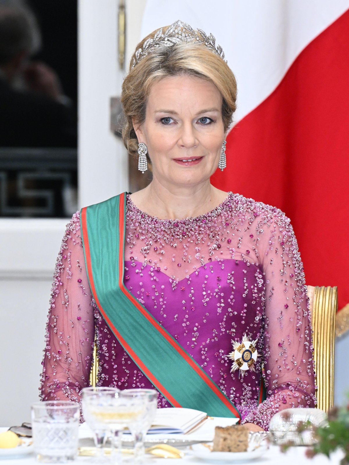 The King and Queen of the Belgians host a state banquet for President Sergio Mattarella of Italy and his daughter, Laura, at the Palace of Laeken on October 20, 2025 (ERIC LALMAND/Belga News Agency/Alamy)