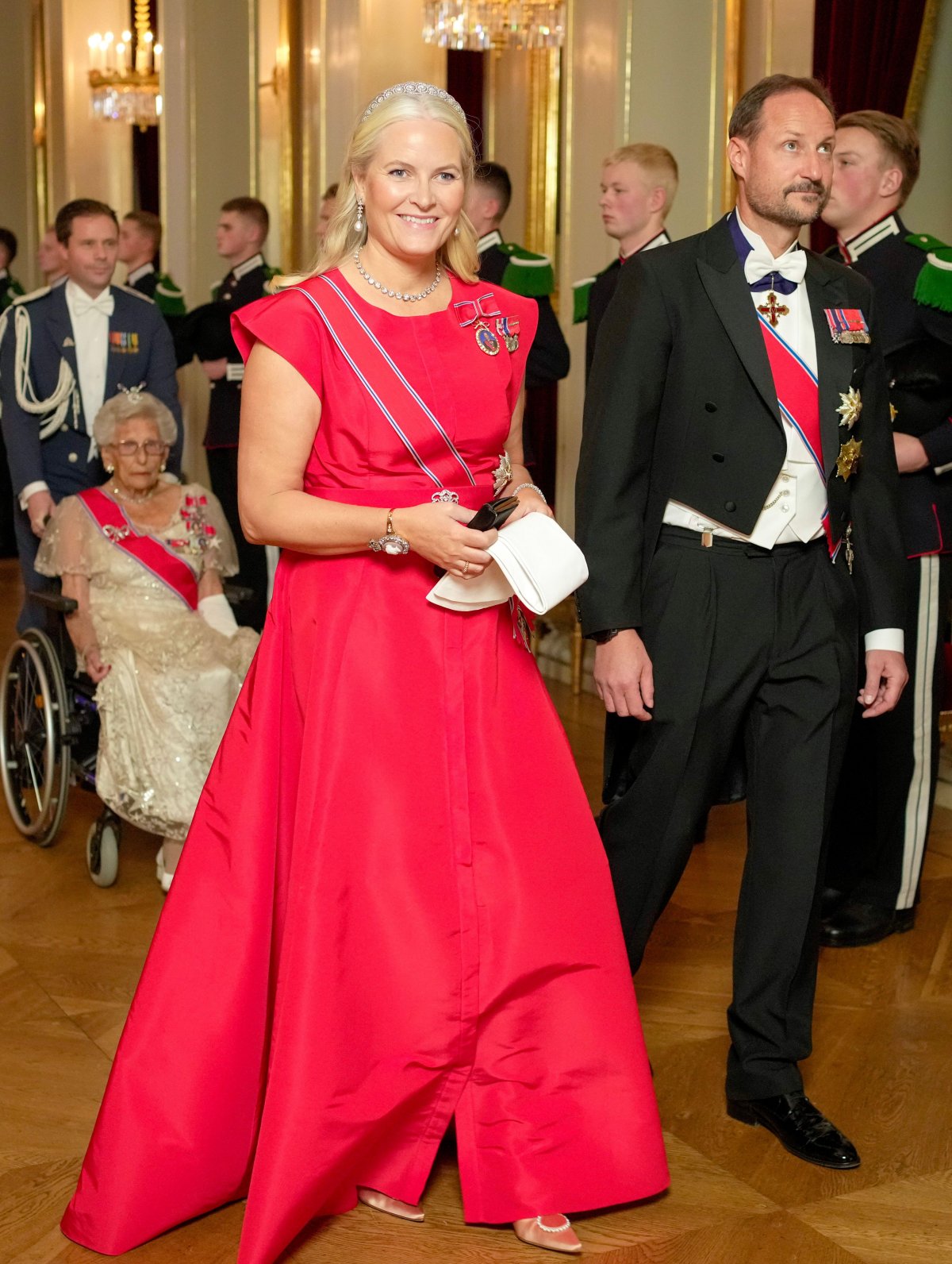 The Crown Prince and Crown Princess of Norway attend a gala dinner for members of Norway's parliament, the Storting, at the Royal Palace in Oslo on October 23, 2025 (Terje Bendiksby/NTB/Alamy)