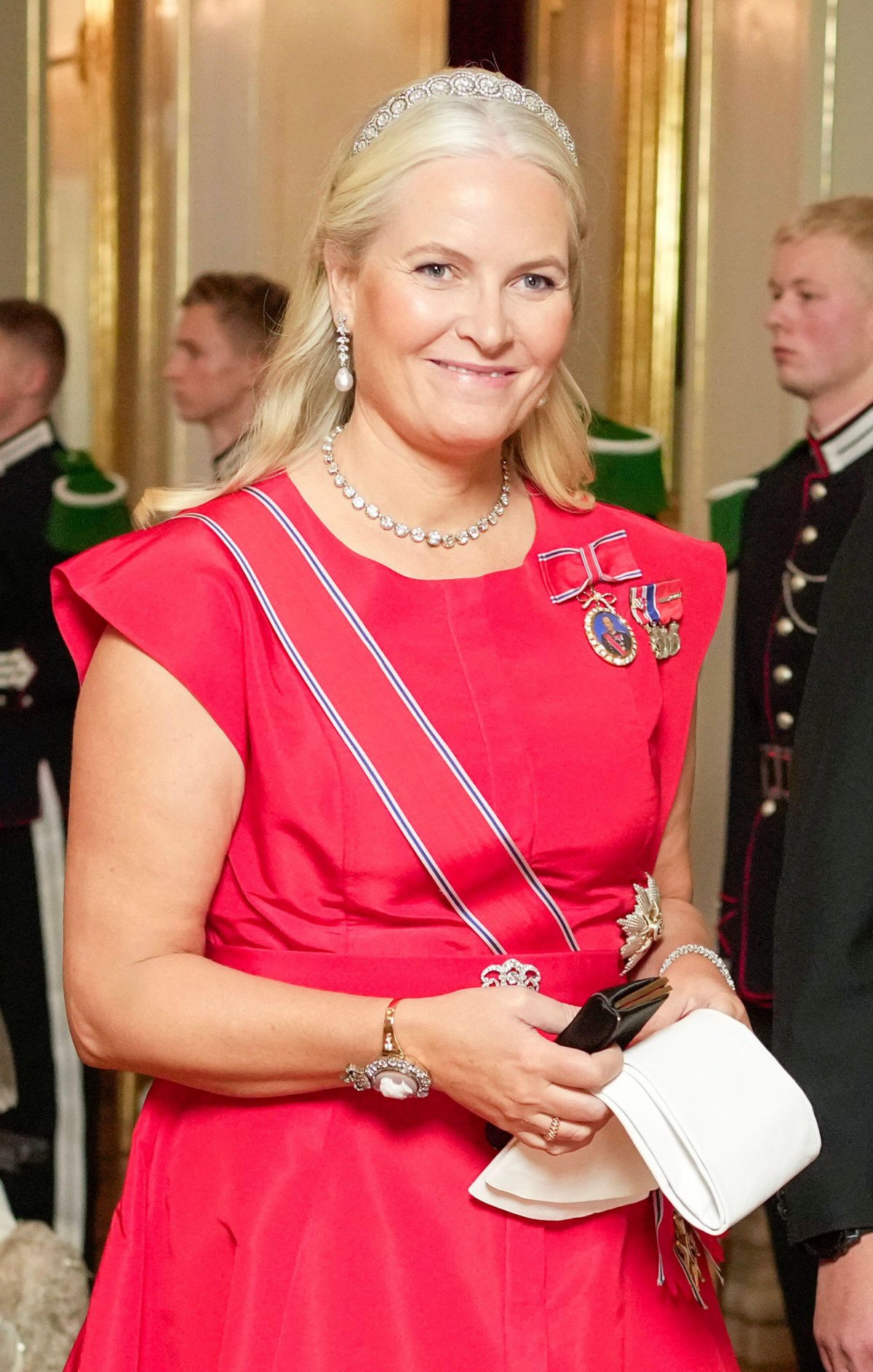 The Crown Princess of Norway attends a gala dinner for members of Norway's parliament, the Storting, at the Royal Palace in Oslo on October 23, 2025 (Terje Bendiksby/NTB/Alamy)
