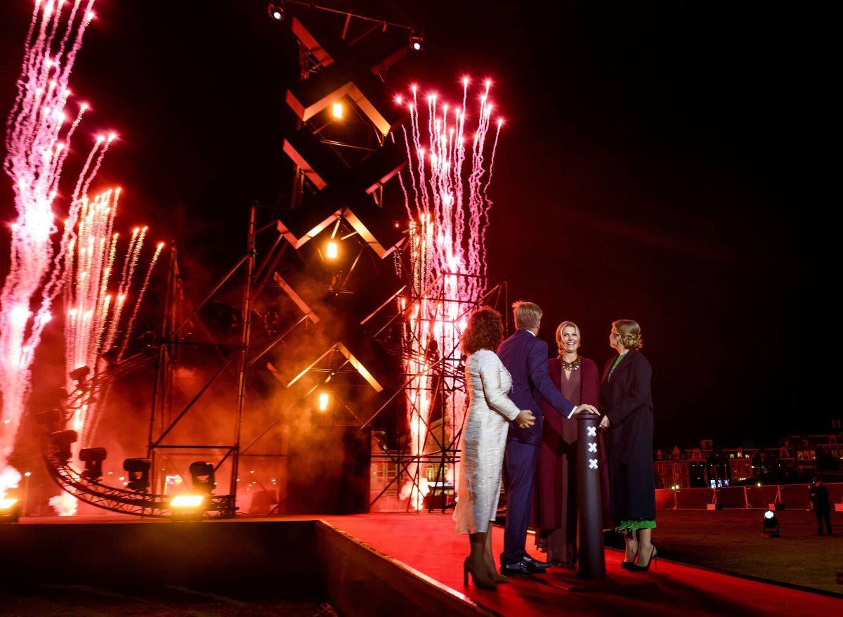 The King and Queen of the Netherlands, with the Princess of Orange, attend the National Celebration of Amsterdam's 750th Anniversary at Museumplein on October 27, 2025 (Patrick van Emst/NLBeeld/Alamy)