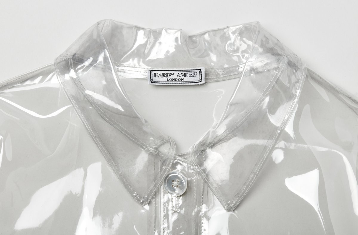 A transparent 1960s plastic raincoat, designed by Hardy Amies for Queen Elizabeth II (Jon Stokes/Royal Collection Trust)