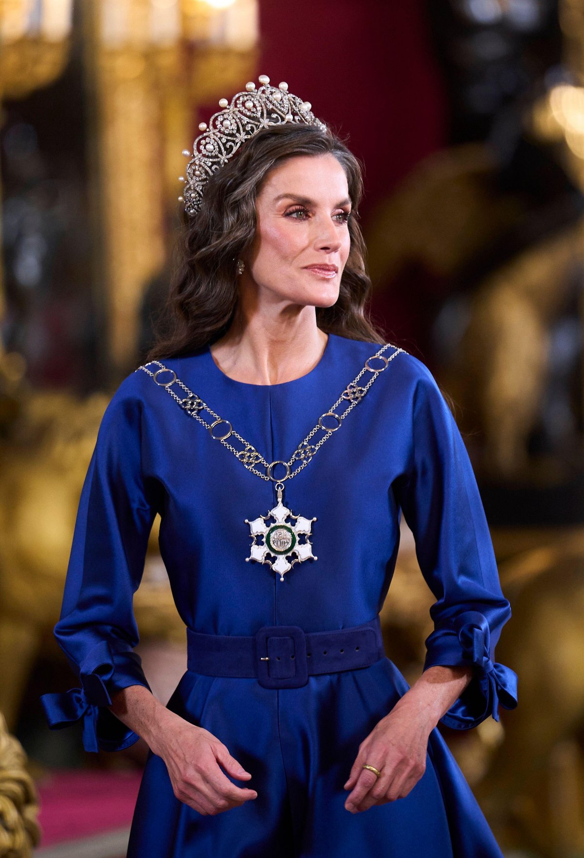 The Queen of Spain attends a gala dinner in honor of the visiting Sultan of Oman at the Royal Palace in Madrid on November 4, 2025 (Jack Abuin/Zuma Press/Alamy)