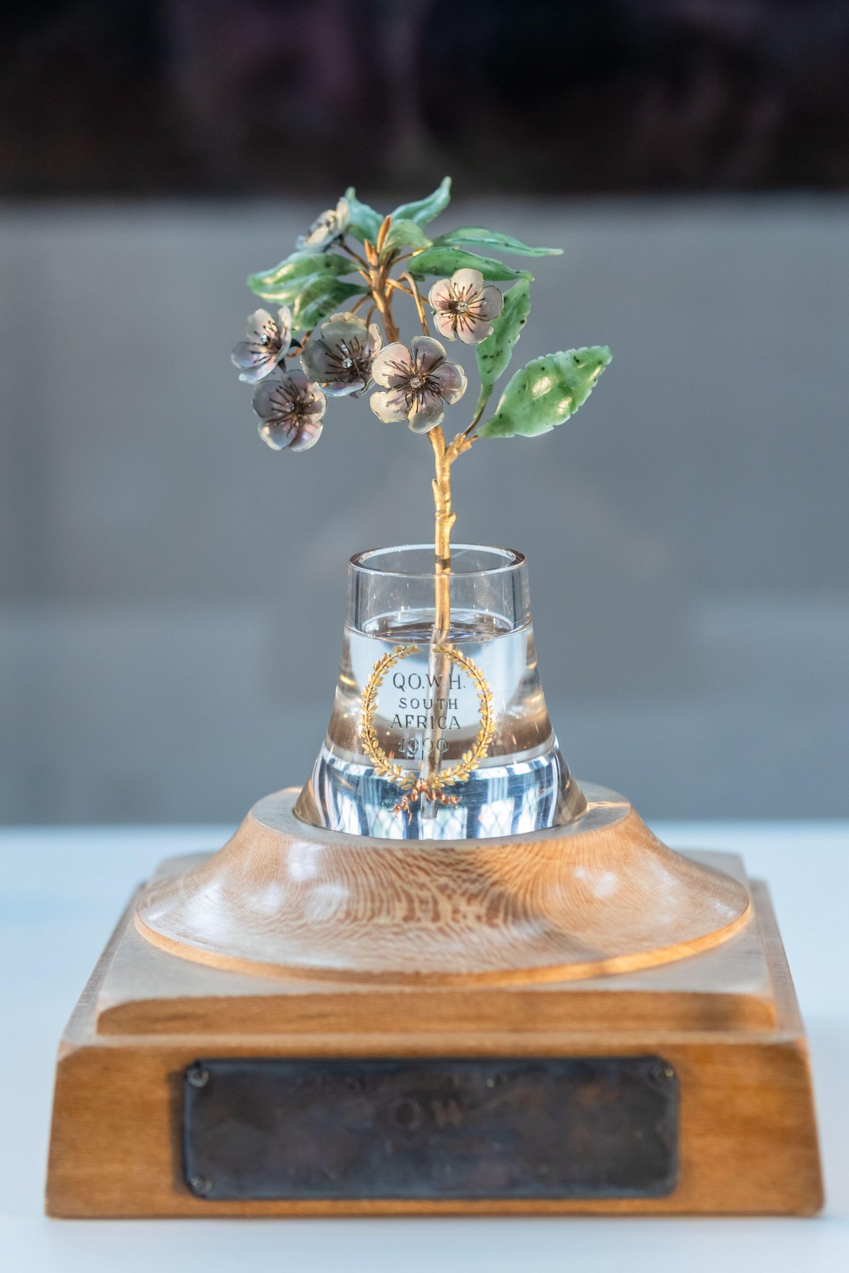 A sprig of pear blossom, made by Fabergé and presented to The Queen's Own Worcestershire Hussars by the Countess of Dudley, is displayed at the Commandery Museum in Worcester on November 9, 2025 (Peter Lopeman/Alamy)