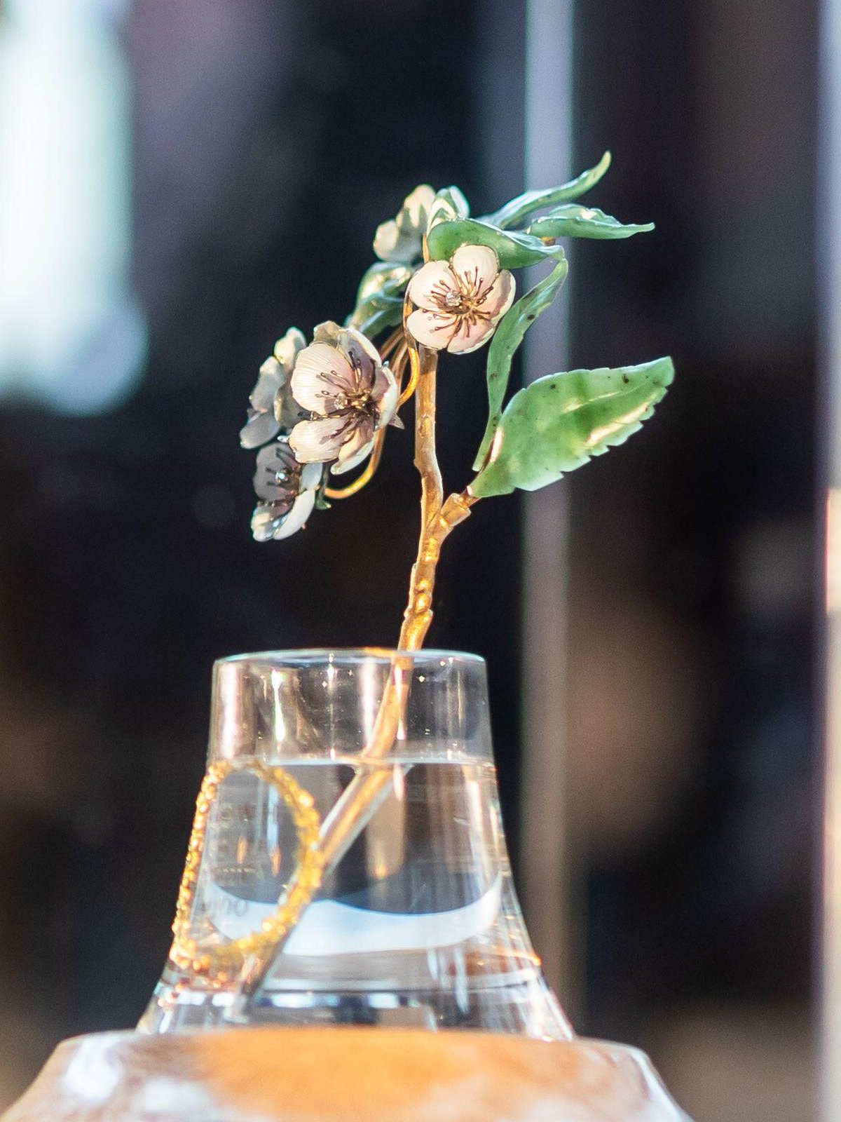 A sprig of pear blossom, made by Fabergé and presented to The Queen's Own Worcestershire Hussars by the Countess of Dudley, is displayed at the Commandery Museum in Worcester on November 9, 2025 (Peter Lopeman/Alamy)
