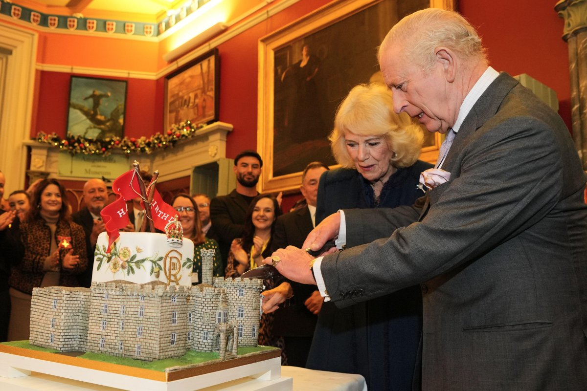 King Charles III and Queen Camilla visit Cyfarthfa Castle in South Wales for a celebratory reception marking the Castle's 200th anniversary and the King's 77th birthday on November 14, 2025 (Kin Cheung/PA Images/Alamy)