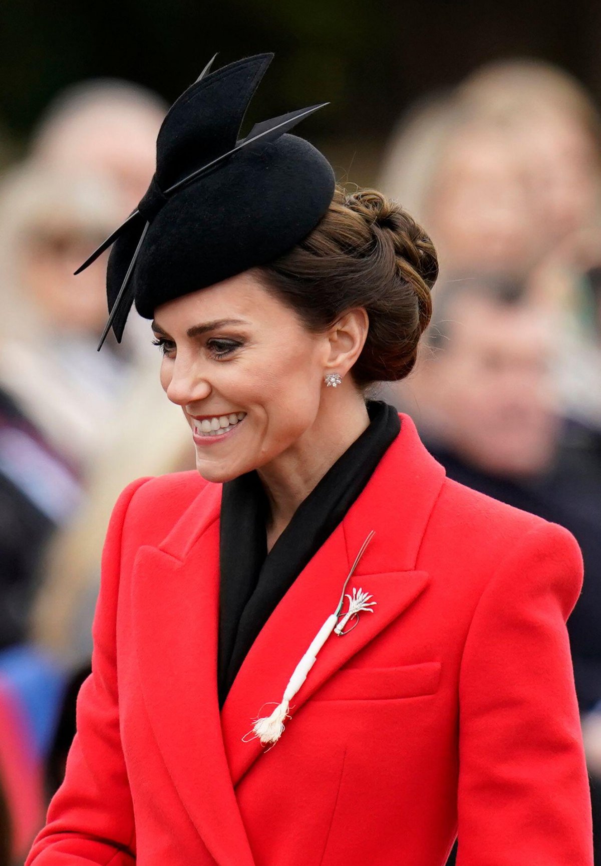 The Princess of Wales visits the 1st Battalion Welsh Guards on St. David's Day in Windsor on March 1, 2023 (Andrew Matthews/PA Images/Alamy)