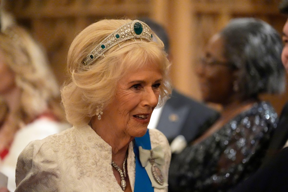 Queen Camilla attends the annual Diplomatic Reception at Windsor Castle on November 18, 2025 (Andrew Matthews/PA Images/Alamy)