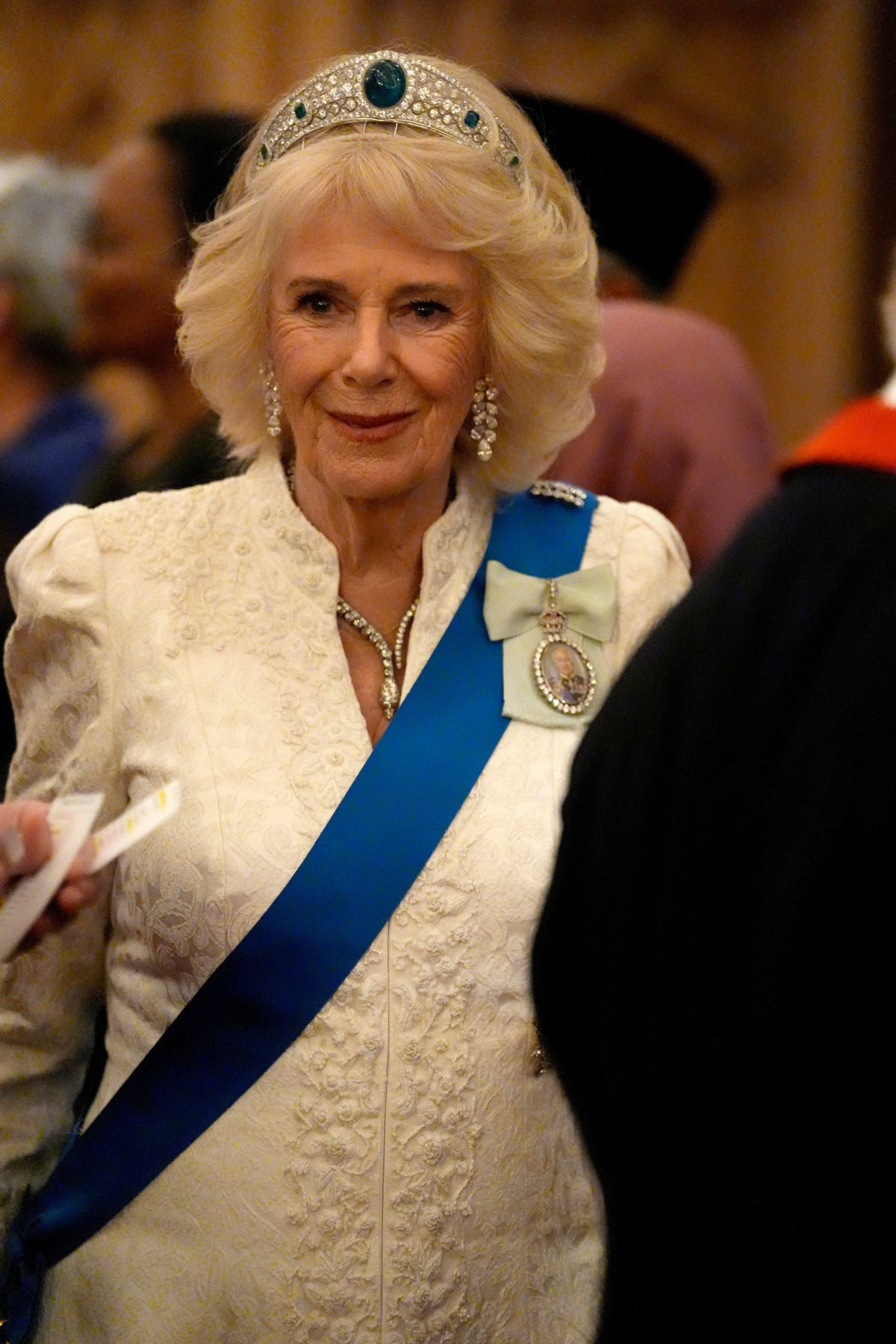 Queen Camilla attends the annual Diplomatic Reception at Windsor Castle on November 18, 2025 (Andrew Matthews/PA Images/Alamy)