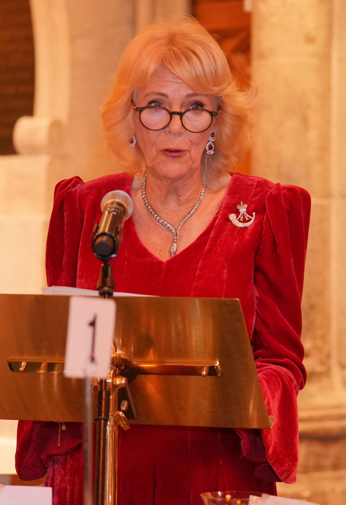 Queen Camilla attends the Rifles Awards Dinner at the Guildhall in London on November 27, 2025 (Kin Cheung/PA Images/Alamy)