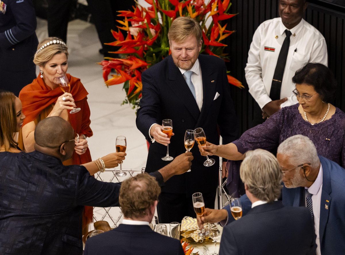 The King and Queen of the Netherlands attend a state banquet in Paramaribo during their state visit to Suriname on December 1, 2025 (REMKO DE WAAL/ANP/Alamy)
