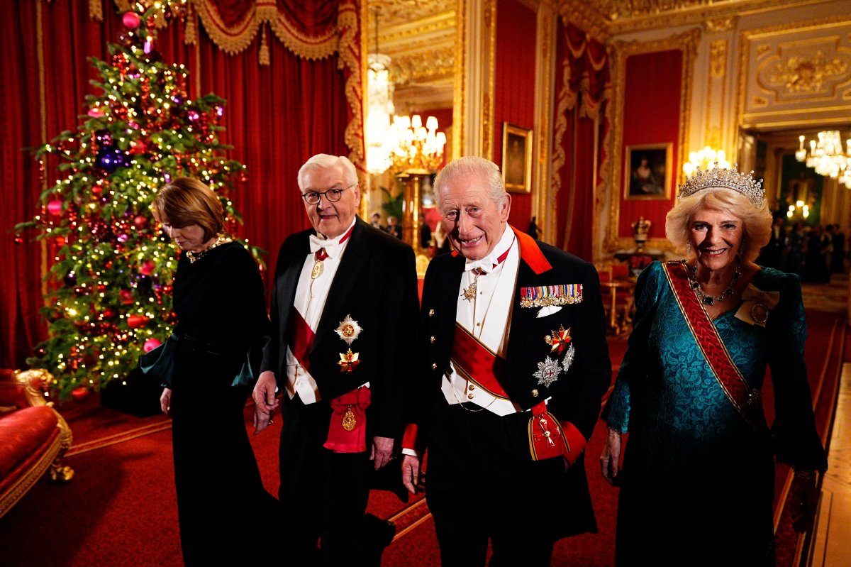 King Charles III and Queen Camilla host a state banquet for the visiting President of Germany at Windsor Castle on December 3, 2025 (Aaron Chown/PA Images/Alamy)
