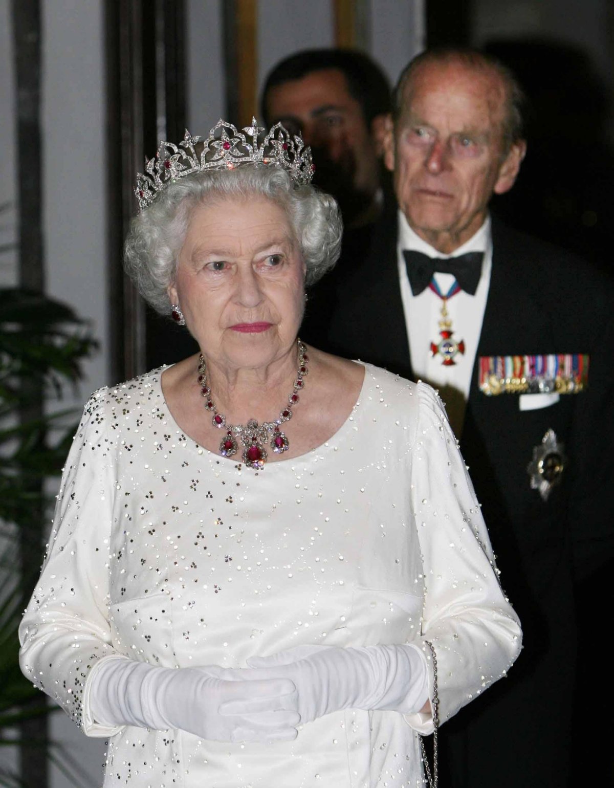 Queen Elizabeth II and Prince Philip attend a banquet in Malta, November 2005 (Ian Jones/PA Images/Alamy)