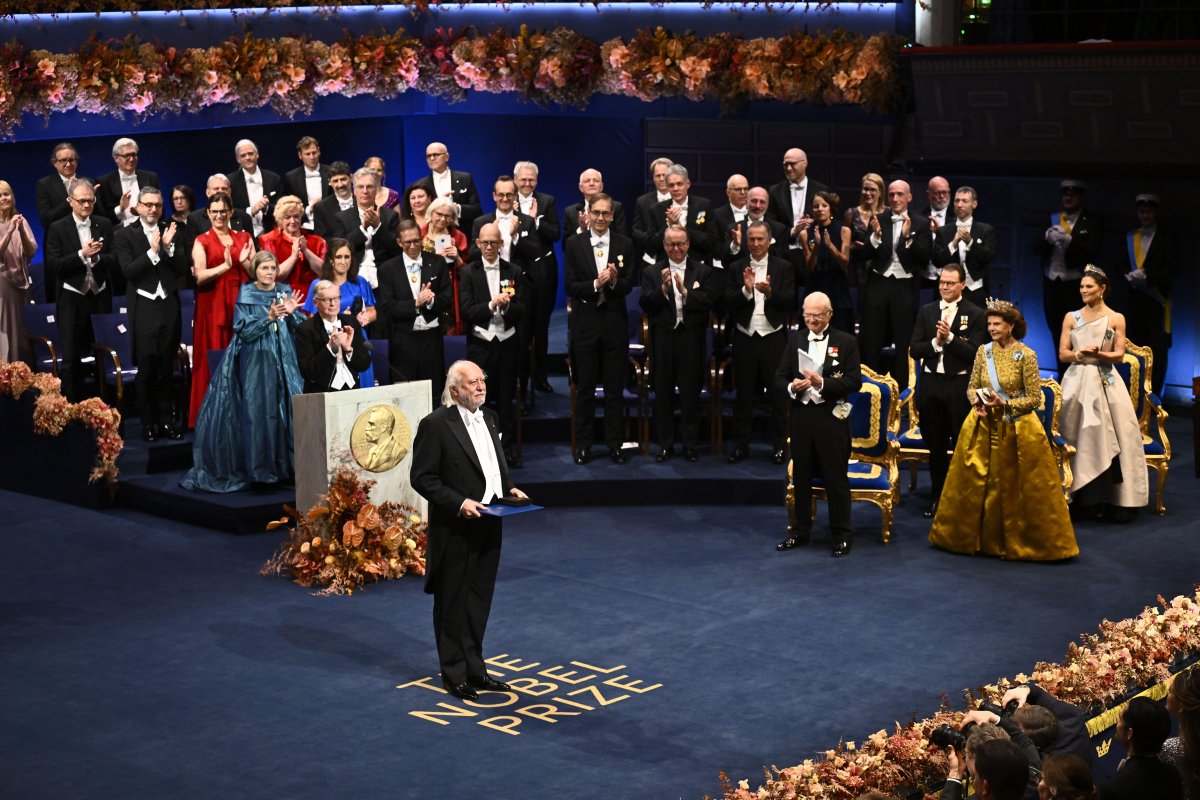 László Krasznahorkai receives the Nobel Prize for Literature in Stockholm on December 10, 2025 (Pontus Lundahl/TT News Agency/Alamy)