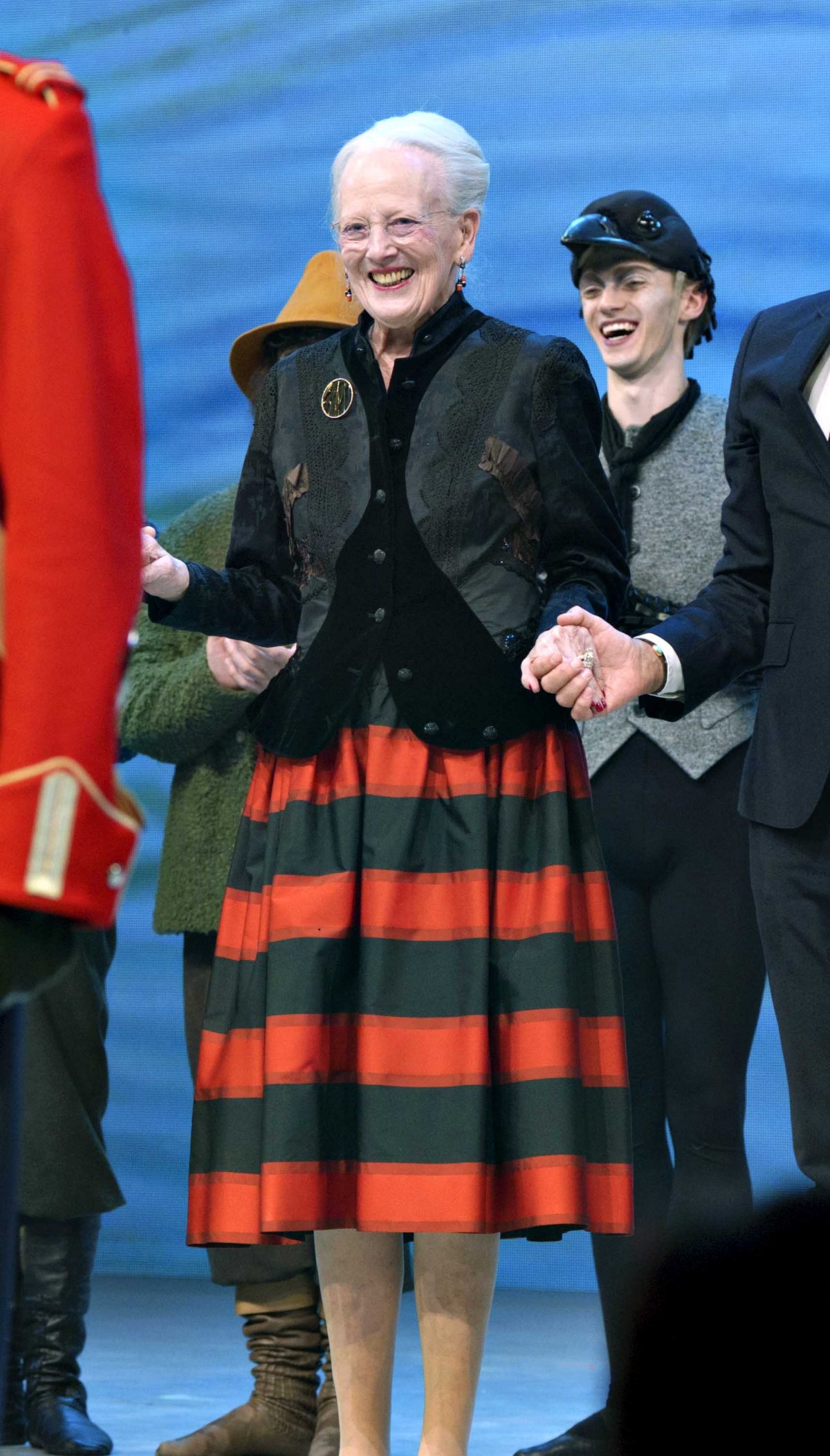 Queen Margrethe of Denmark takes a bow with the cast of this year's Christmas ballet, the Snow Queen, at the Tivoli's Concert Hall on November 27, 2025 (Keld Navntoft/Tivoli Gardens)