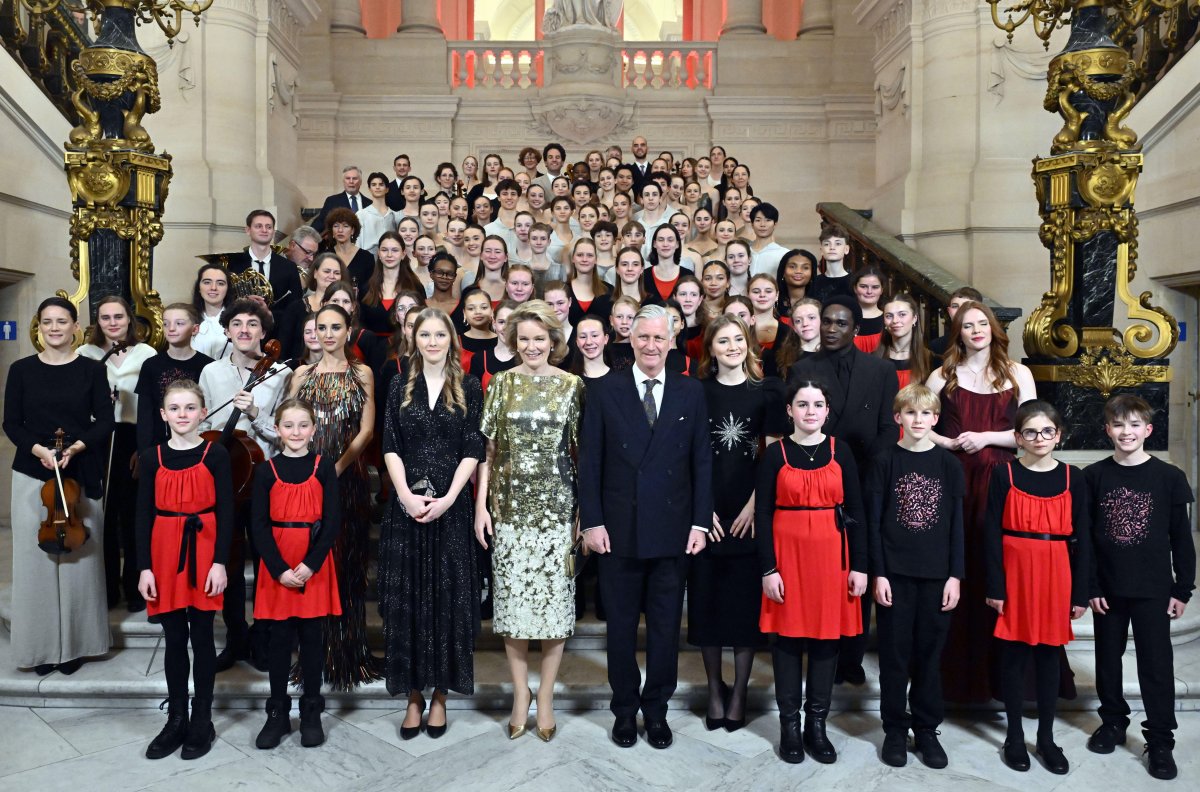 The King and Queen of the Belgians, with the Duchess of Brabant and Princess Eléonore, attend the annual Christmas concert at the Royal Palace in Brussels on December 17, 2025 (ERIC LALMAND/Belga News Agency/Alamy)