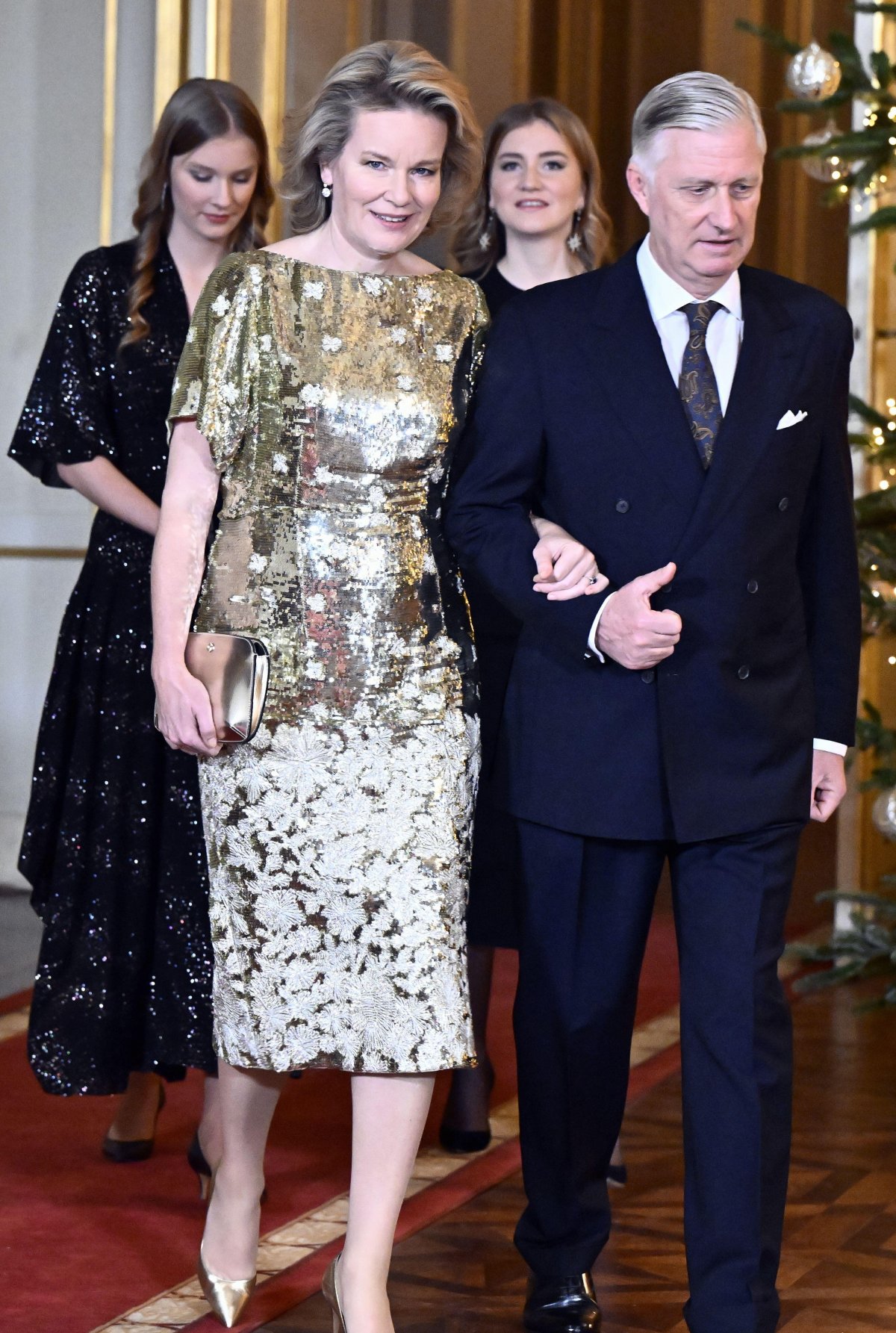 The King and Queen of the Belgians, with the Duchess of Brabant and Princess Eléonore, attend the annual Christmas concert at the Royal Palace in Brussels on December 17, 2025 (ERIC LALMAND/Belga News Agency/Alamy)
