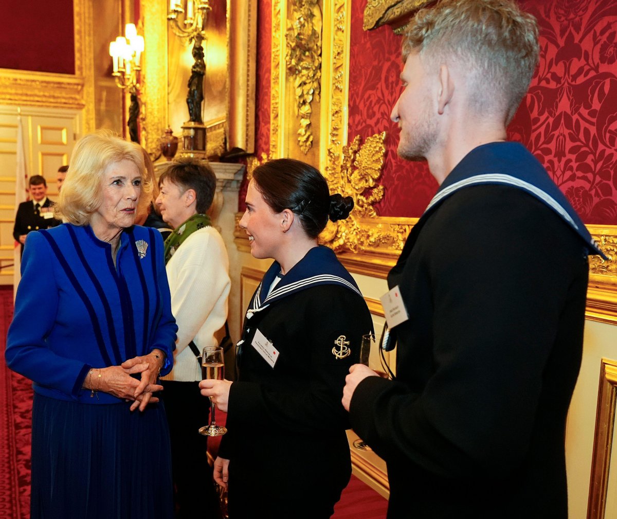 Queen Camilla hosts a reception at St. James's Palace to celebrate the return of HMS Prince of Wales after its recent deployment on December 18, 2025 (Aaron Chown/PA Images/Alamy)