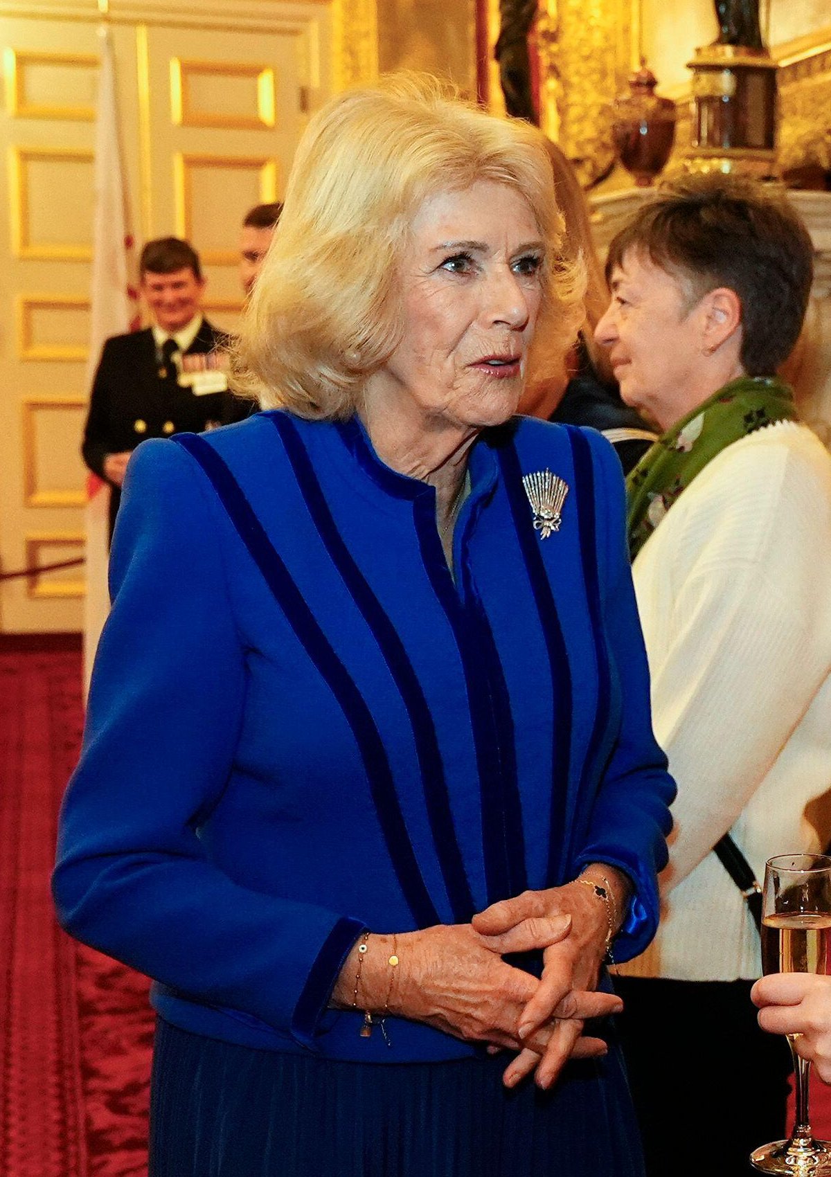 Queen Camilla hosts a reception at St. James's Palace to celebrate the return of HMS Prince of Wales after its recent deployment on December 18, 2025 (Aaron Chown/PA Images/Alamy)