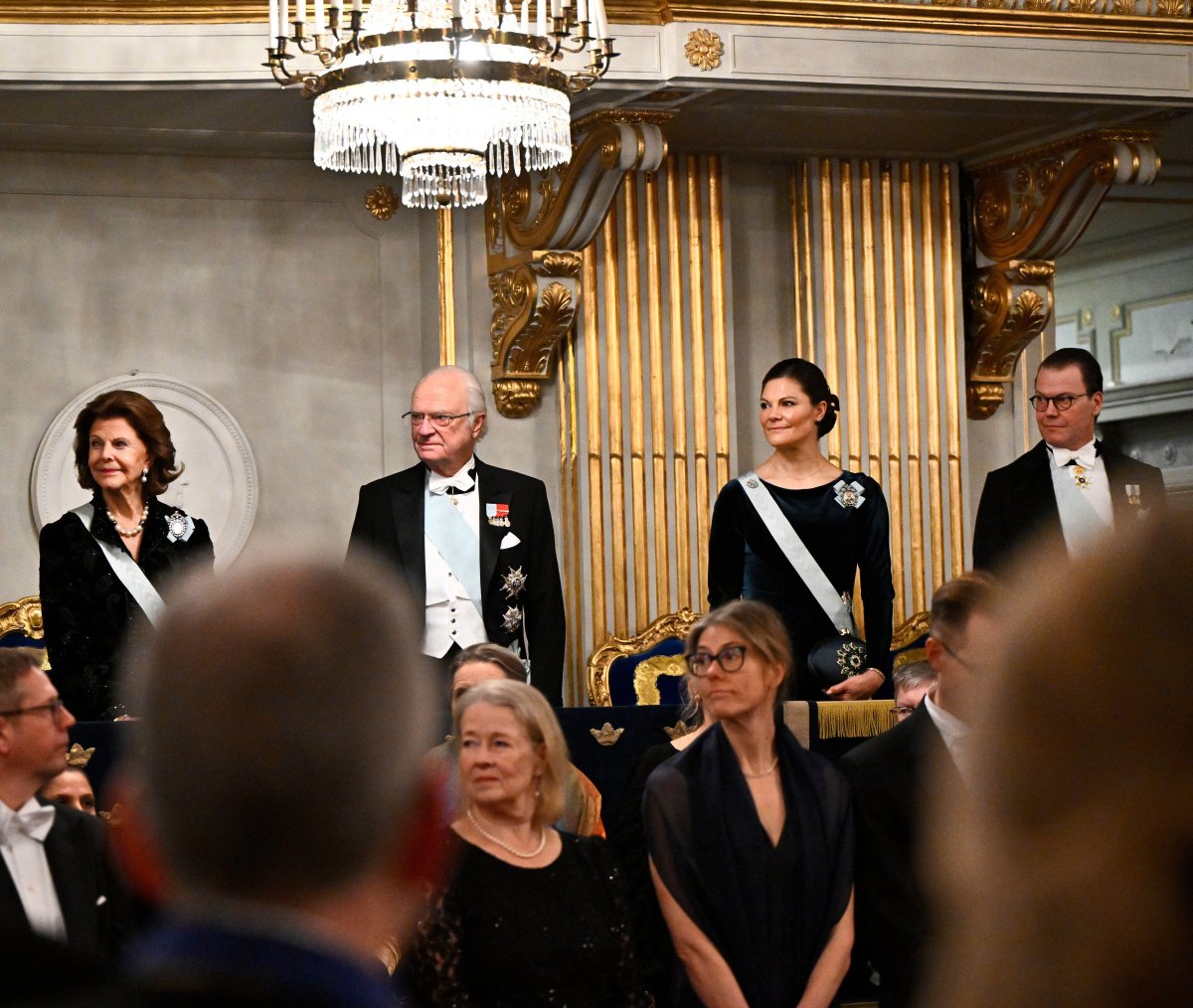 The King and Queen of Sweden, with Crown Princess Victoria and Prince Daniel, attend the Swedish Academy's annual Grand Ceremony in Stockholm on December 20, 2025 (Christine Olsson/TT News Agency/Alamy)