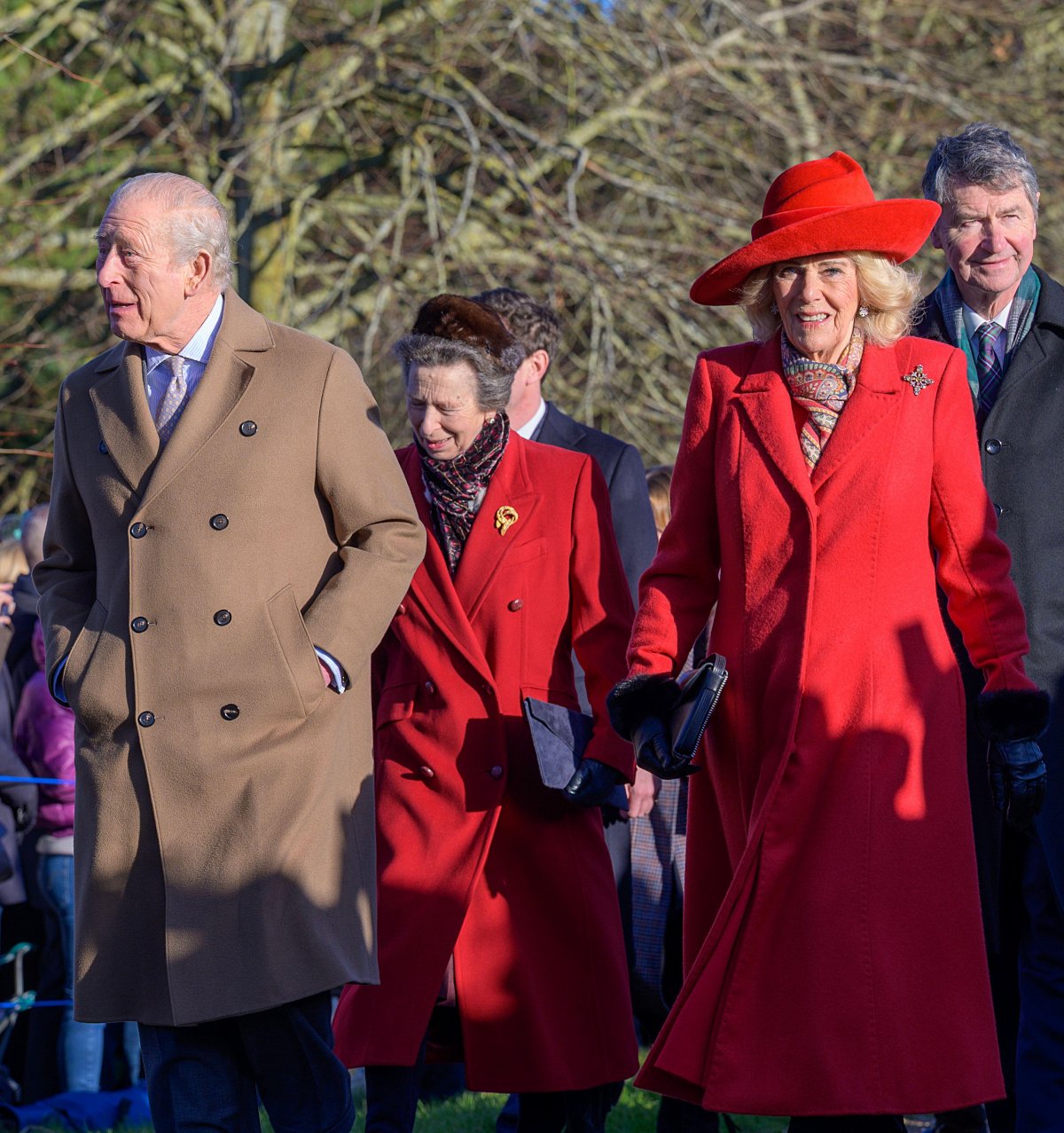 King Charles III and Queen Camilla, with the Princess Royal and Sir Timothy Laurence, attend a Christmas church service near the Sandringham estate in Norfolk on December 25, 2025 (Martin J. Palmer/Alamy)