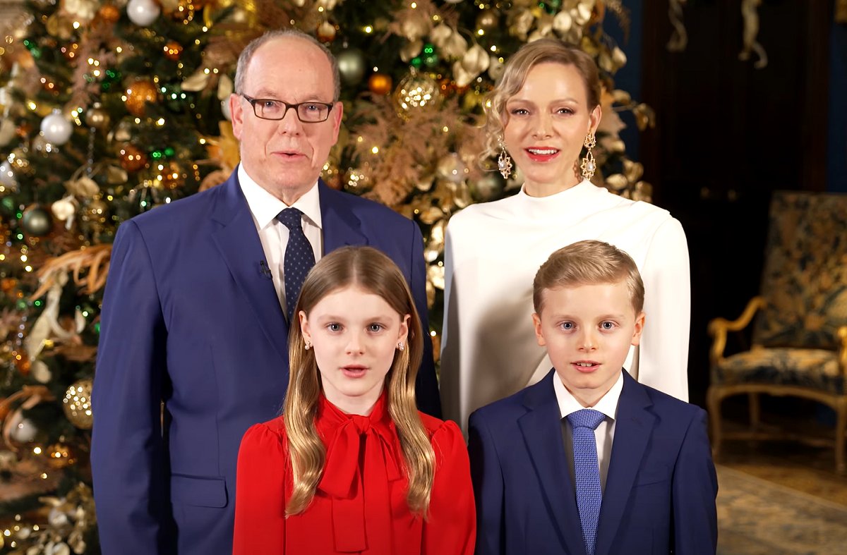 The Prince and Princess of Monaco, with the Hereditary Prince and Princess Gabriella, share good New Year wishes on December 31, 2025 (Palais Princier de Monaco)