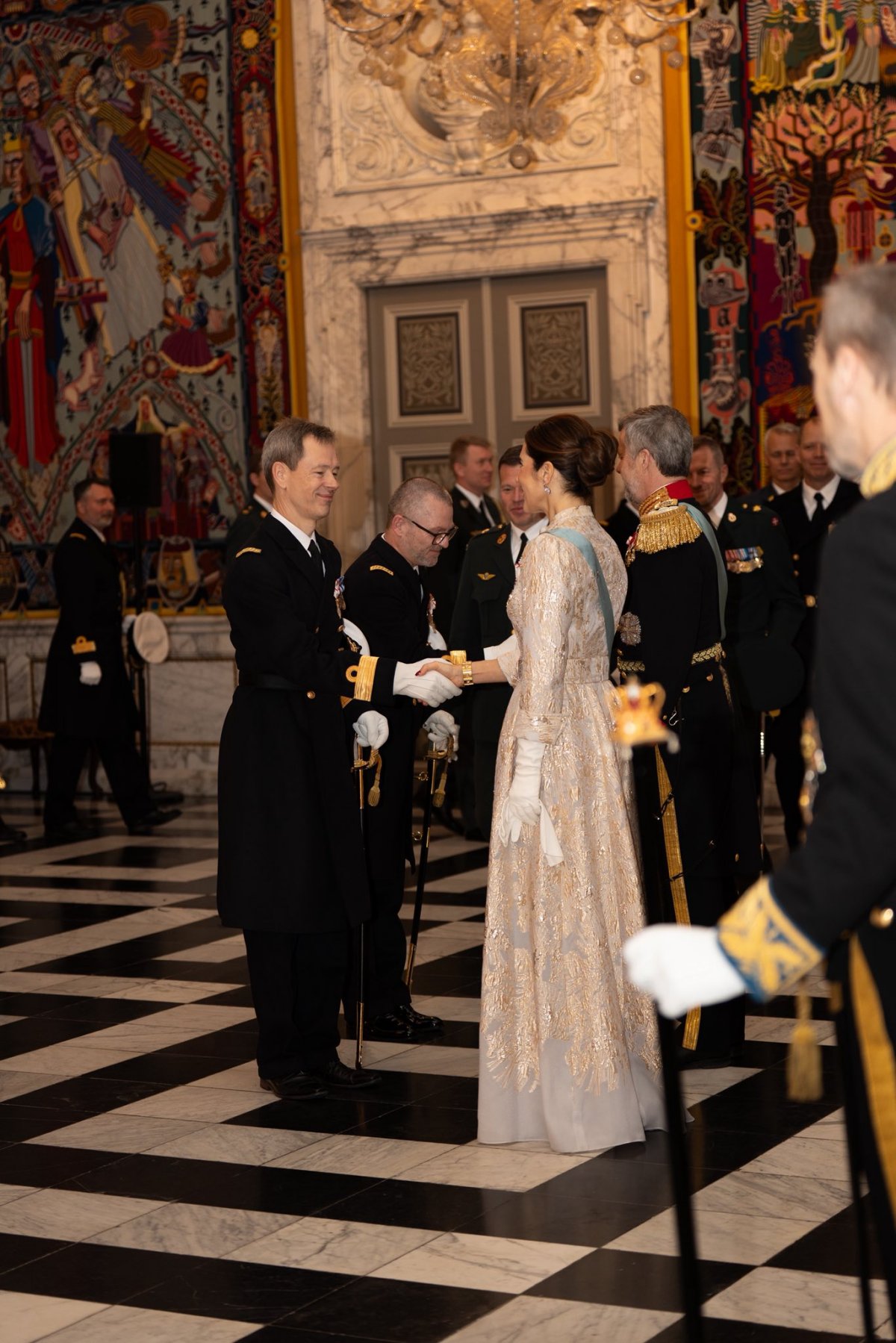 The King and Queen of Denmark attend a New Year Levee for officers from the Defense and Emergency Management Board, and members of the Danish public, including selected groups with nobility and honorary titles and invited representatives of organizations, associations, and foundations at Christiansborg Palace in Copenhagen on January 6, 2026 (Kongehuset)