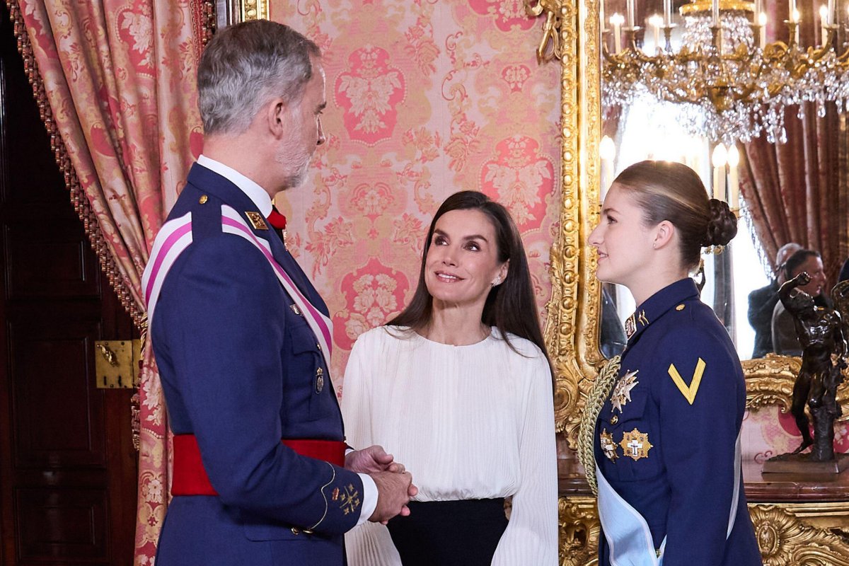 The King and Queen of Spain, with the Princess of Asturias, take part in the Pascua Militar ceremonies at the Royal Palace in Madrid on January 6, 2026 (SOPA Images/Alamy)