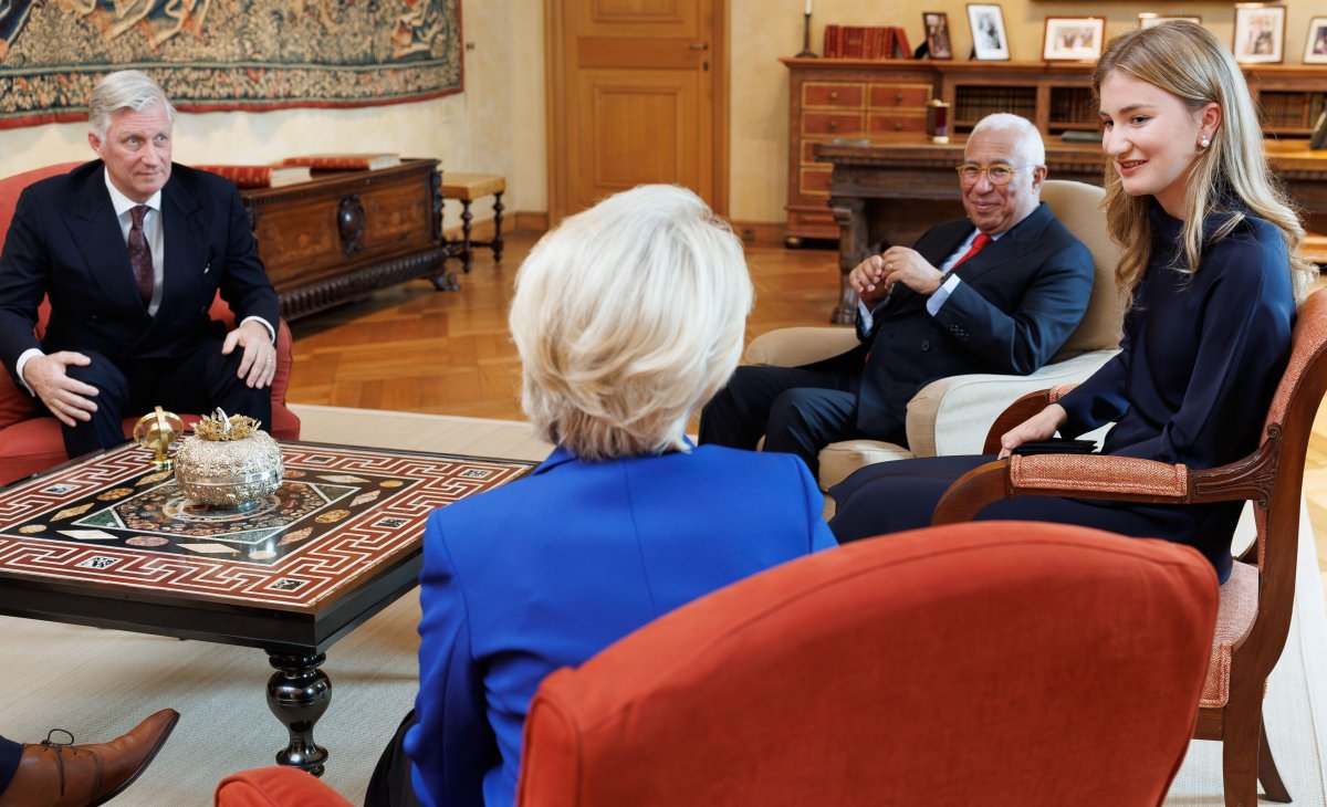 The King of the Belgians and the Duchess of Brabant are pictured ahead of a reception for the heads of European institutions and permanent representatives accredited to the European Union at the Royal Palace in Brussels on January 13, 2026 (BENOIT DOPPAGNE/Belga News Agency/Alamy)