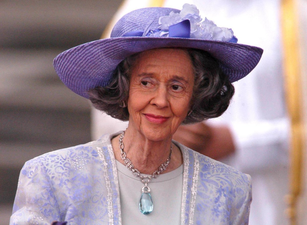 Queen Fabiola of Belgium attends the wedding of the Prince of Asturias and Letizia Ortiz Rocasolano in Madrid on May 22, 2004 (Globe Photos/Alamy)