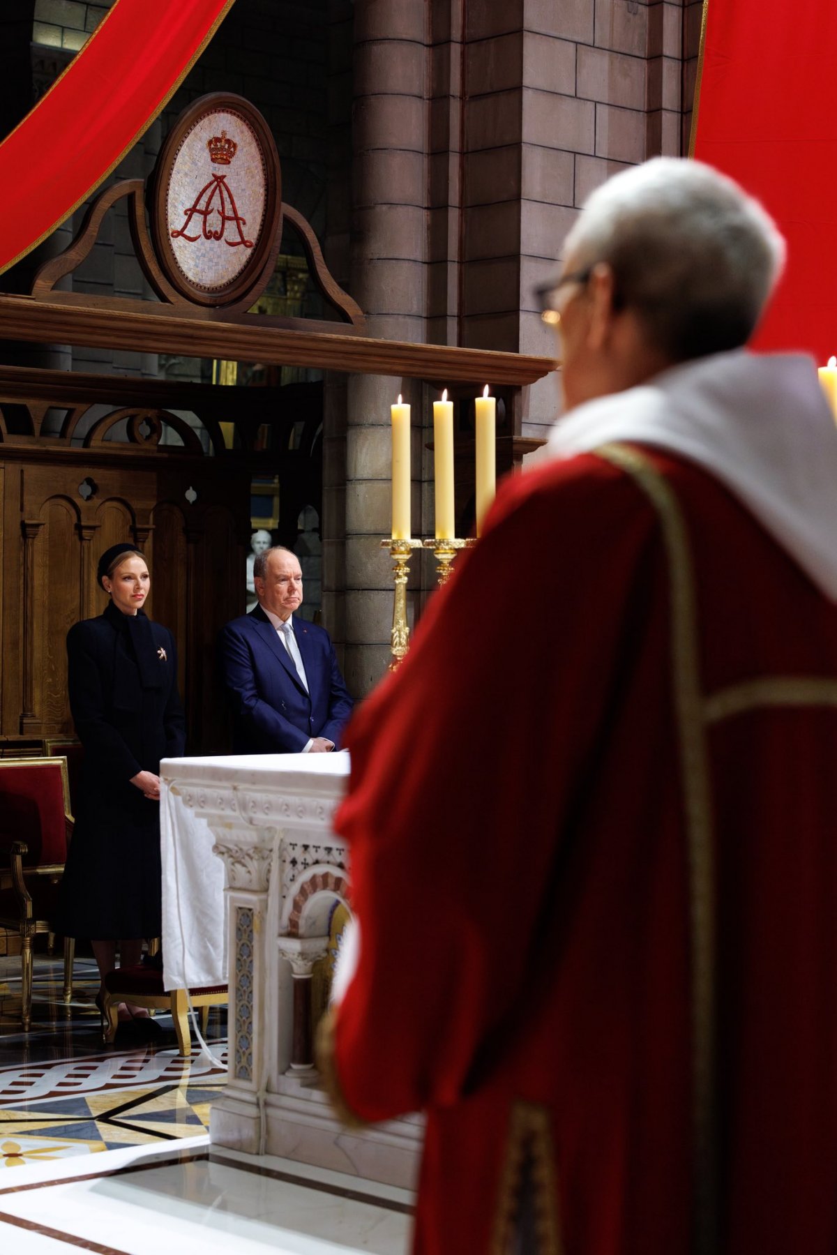 The Prince and Princess of Monaco attend mass at the Cathedral of Monaco on the Feast of Sainte Dévote on January 27, 2026 (Michaël Alesi and Sarah Steck/Palais Princier de Monaco)