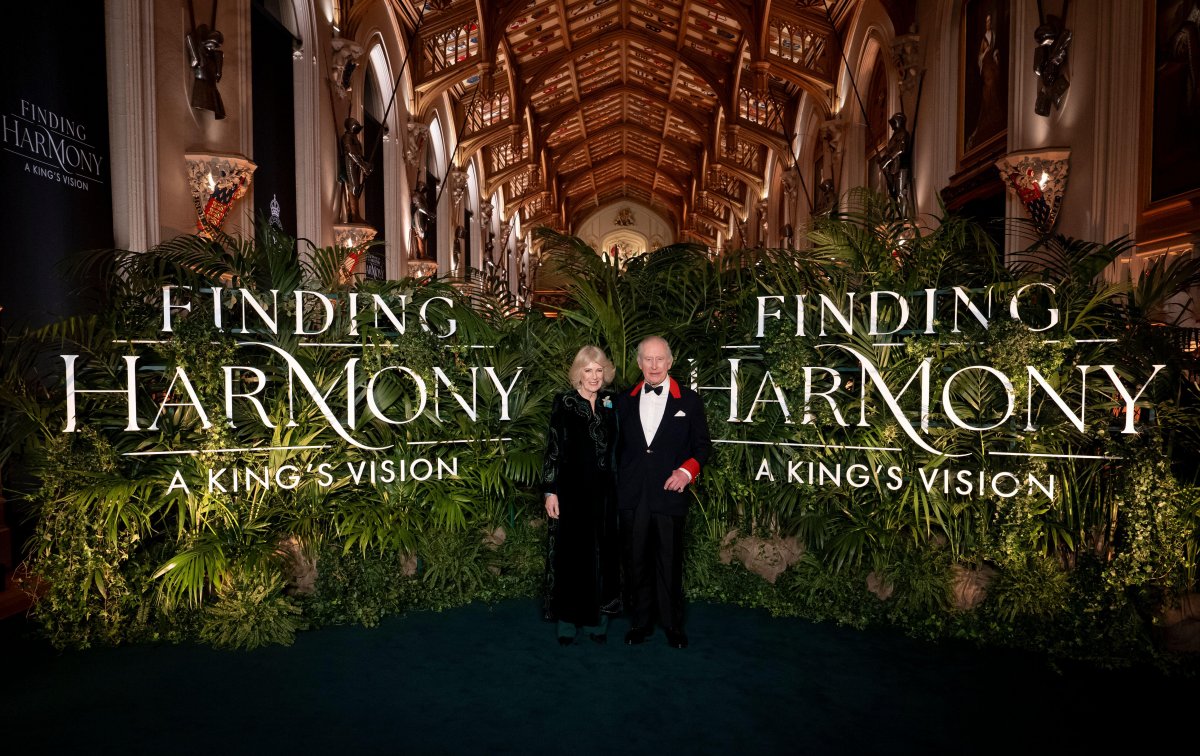King Charles III and Queen Camilla attend the premiere of Finding Harmony: A King's Vision at Windsor Castle on January 28, 2026 (Aaron Chown/PA Images/Alamy)