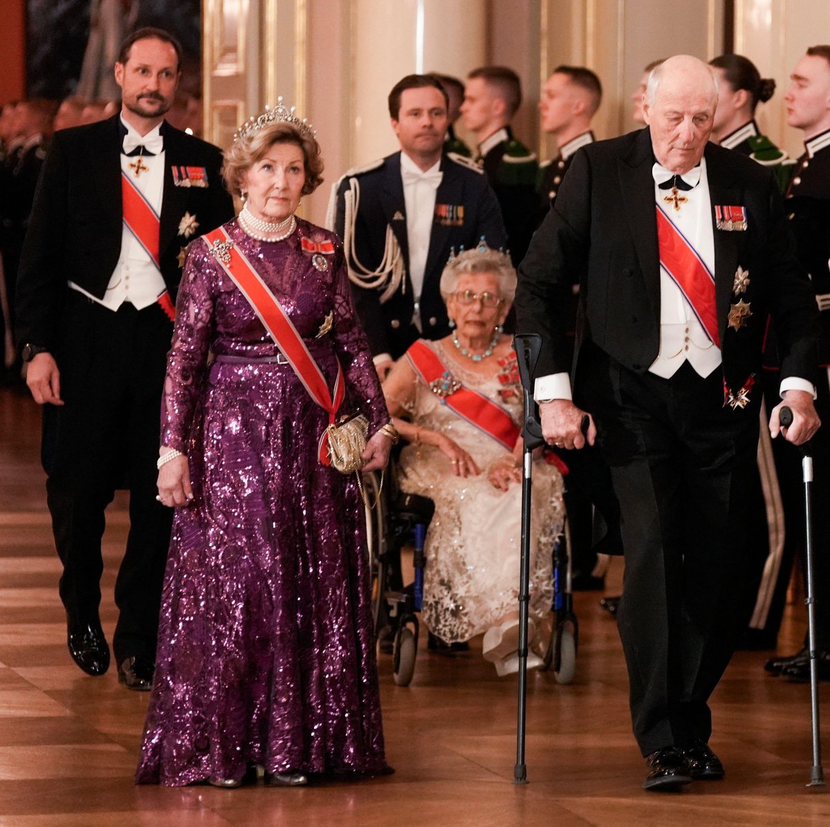 The King and Queen of Norway, with Crown Prince Haakon and Princess Astrid, host a gala dinner for the diplomatic corps at the Royal Palace in Oslo on January 29, 2026 (Terje Pedersen/NTB/Alamy)