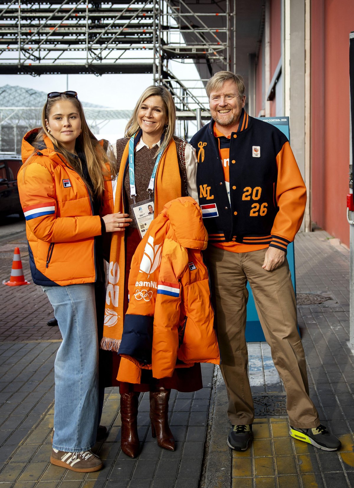 The King and Queen of the Netherlands, with the Princess of Orange, arrive for the men's 5000m long track speed skating competition at the Winter Olympics in Milan on February 7, 2026 (SEM VAN DER WAL/ANP/Alamy)
